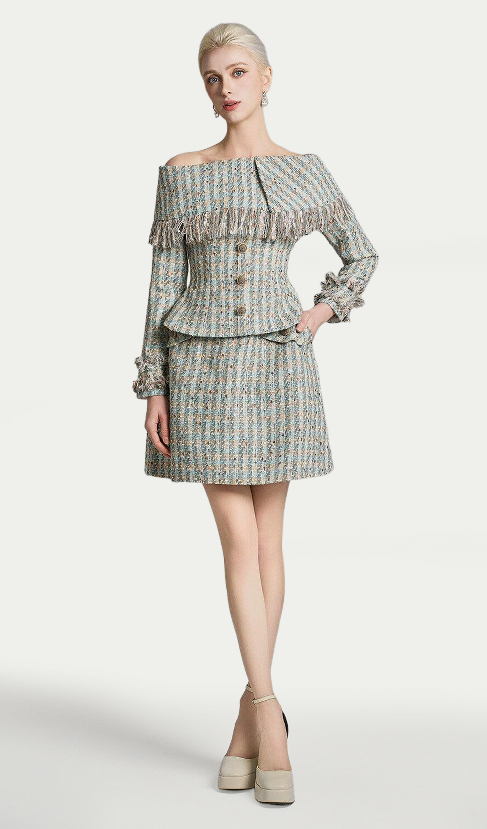 Tweed Top &  A-line Tweed Mini Skirt Set