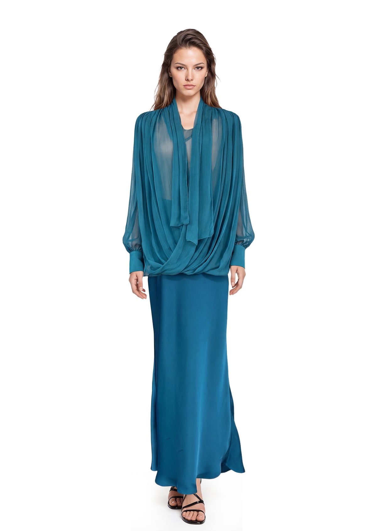 Midikleid in A-Linie mit Blumenmuster und Laternenärmeln