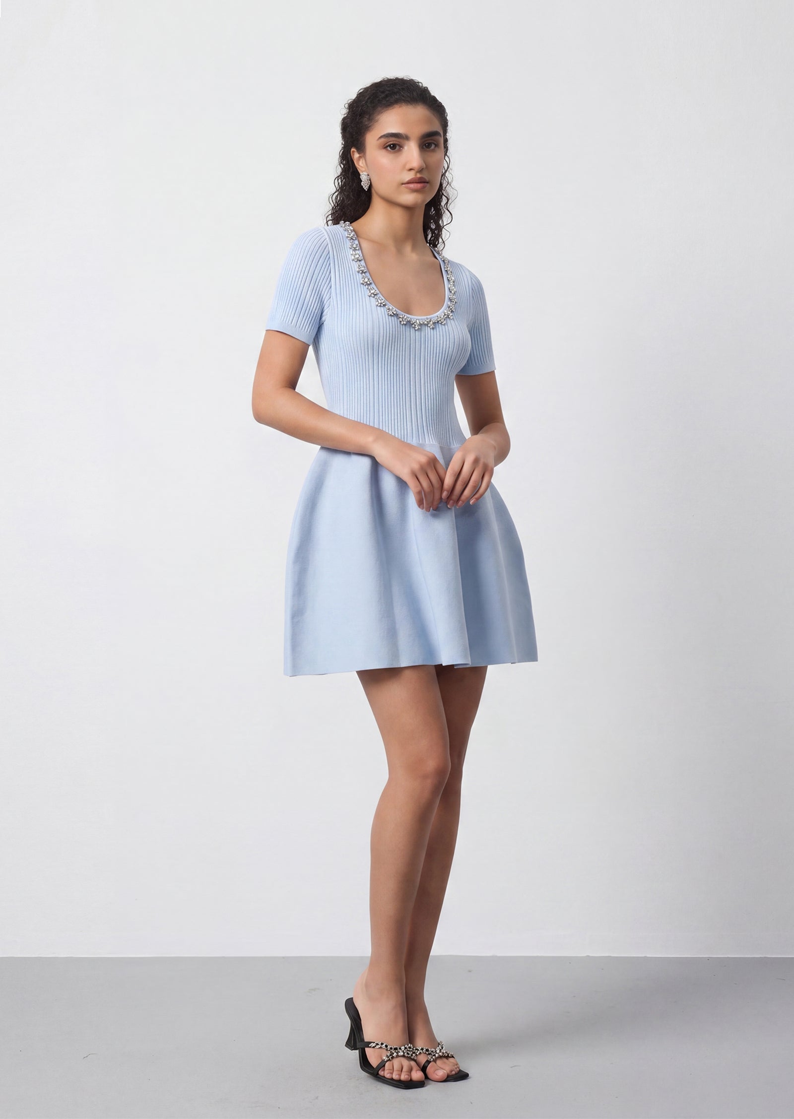 Sandro Knit Mini Dress In Light Blue
