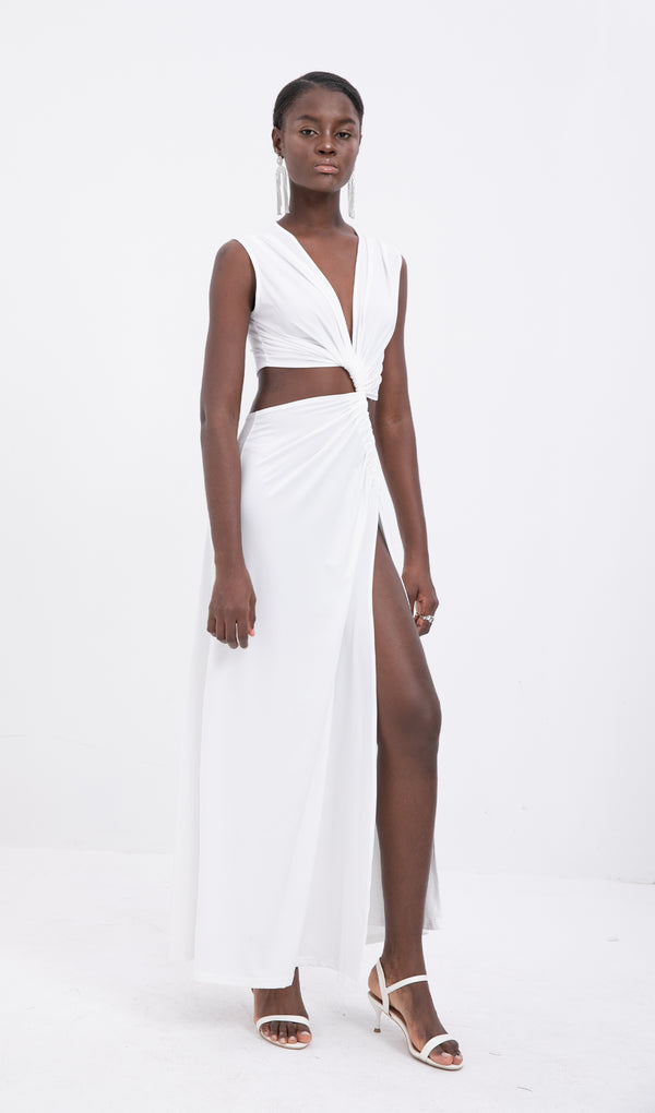 Trendy One-Shoulder Cut-Out Maxi Dress-White