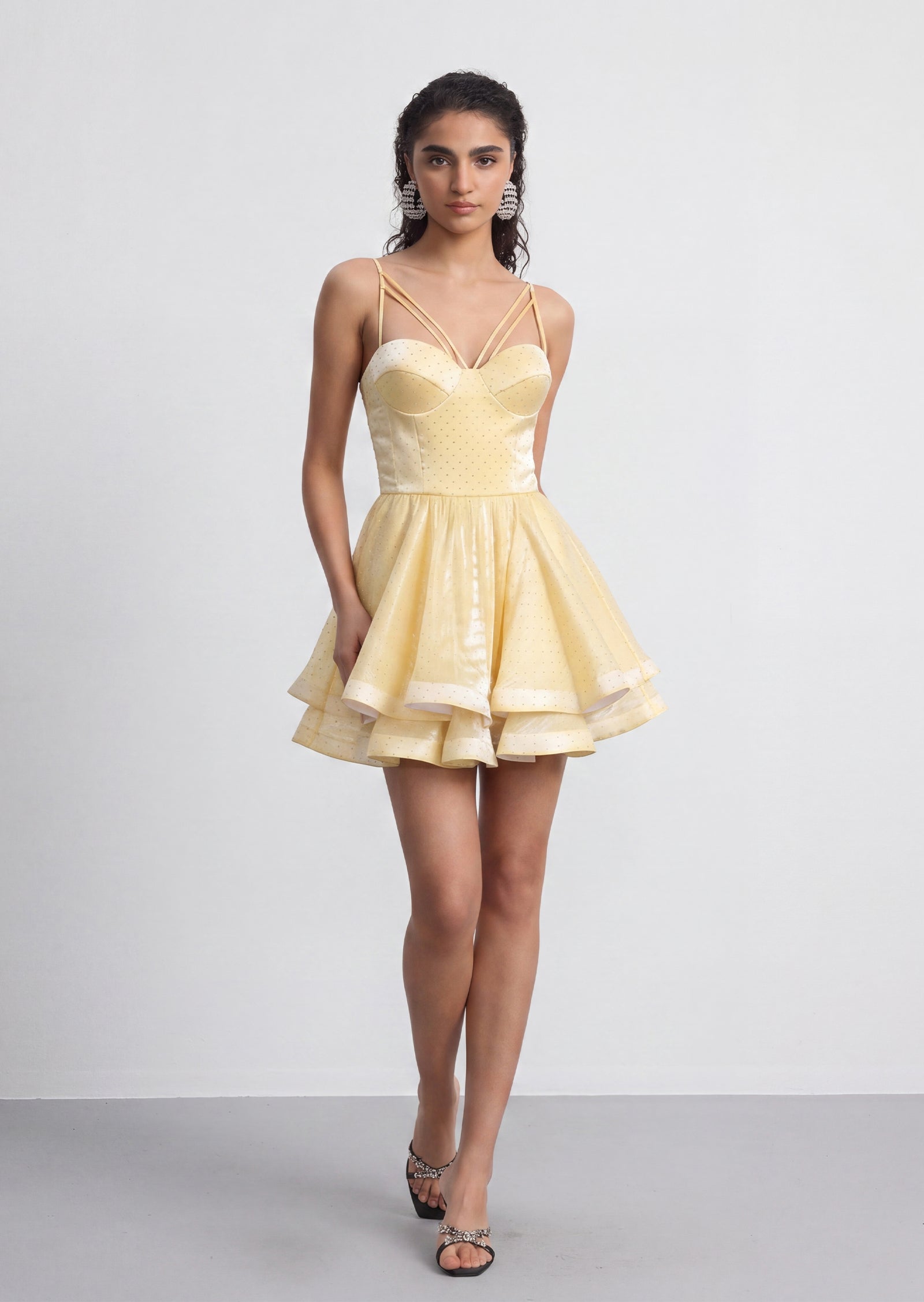 Joelle Mini Dress With Rhinestones In Yellow