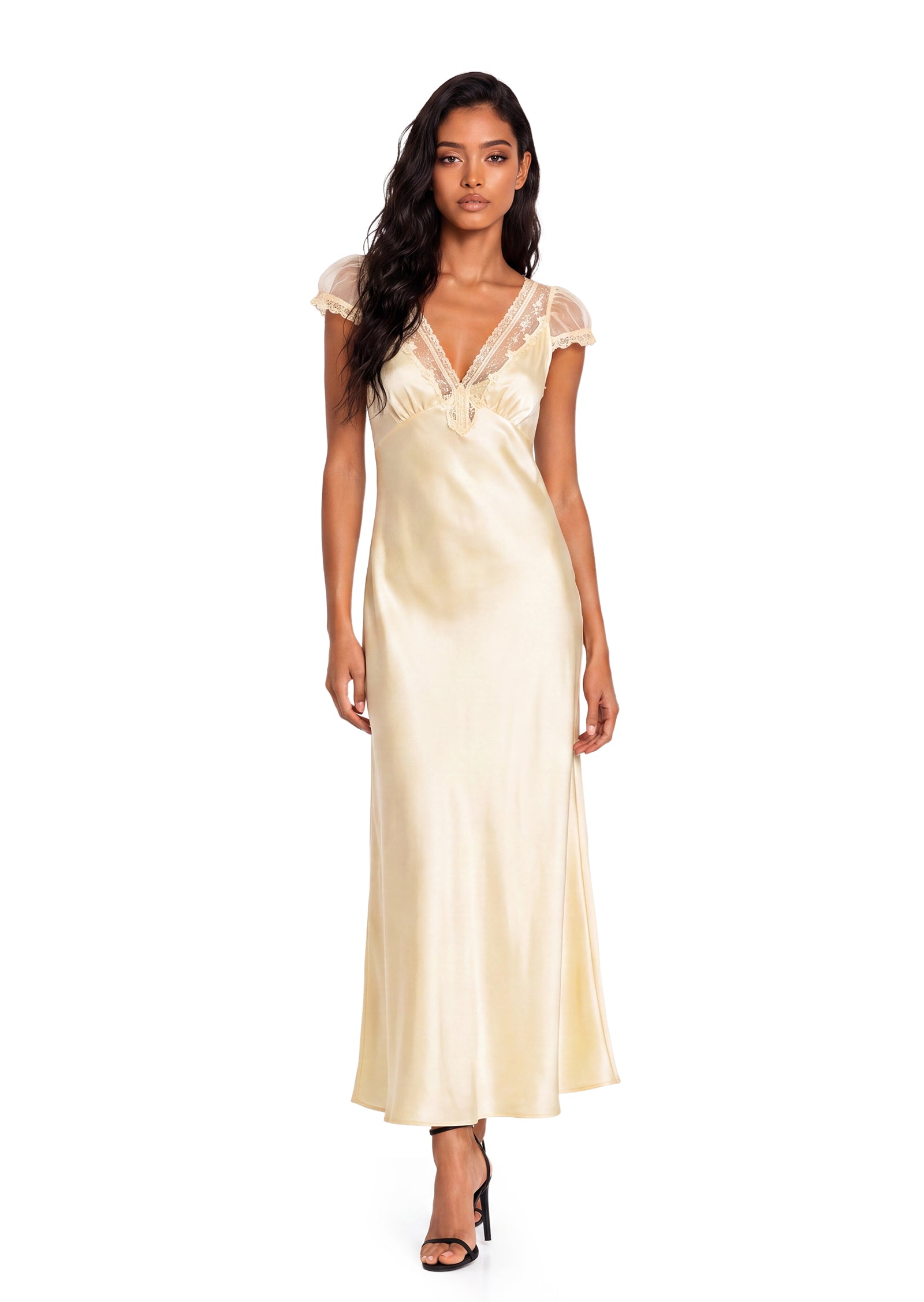 Gorelia Tulle Trimmed Satin Midi Dress