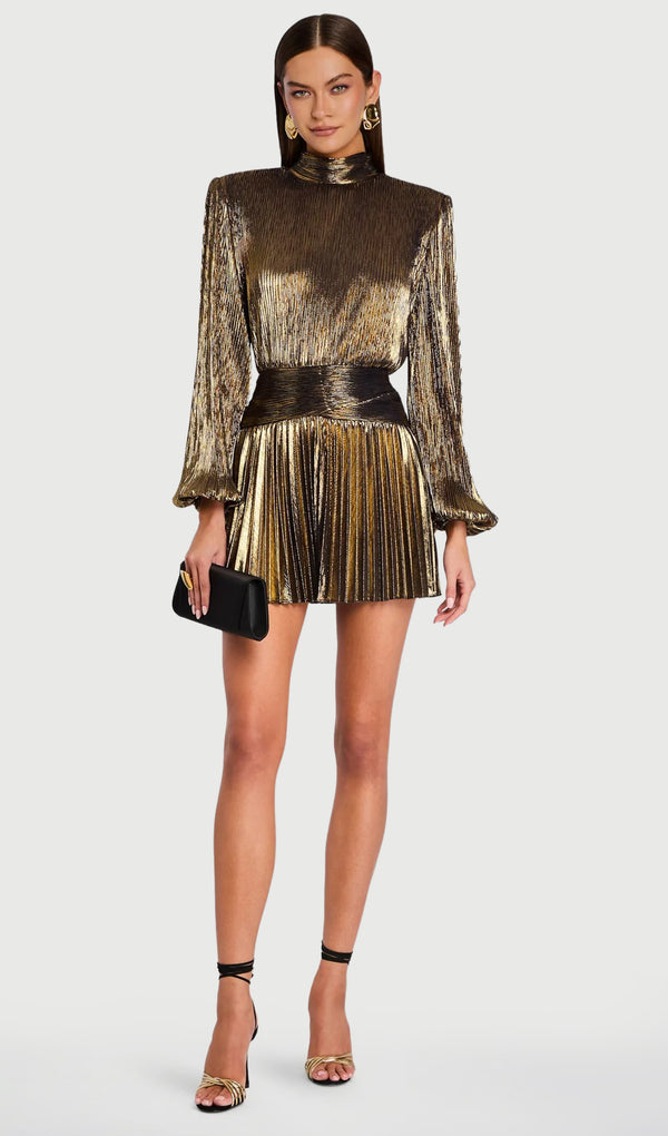 Metallic Puff Sleeve Mini Dress