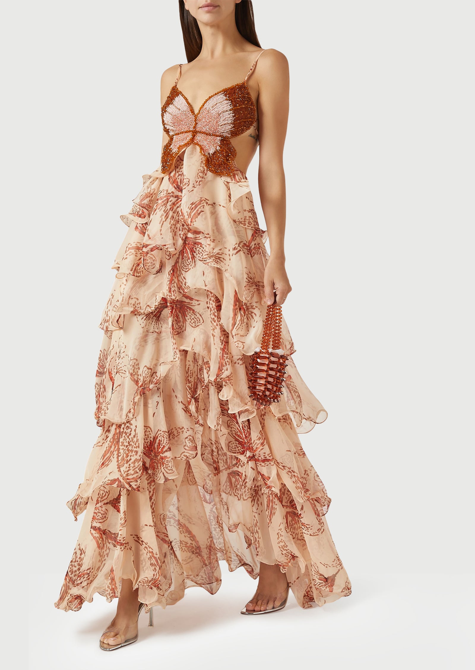 Midikleid in A-Linie mit Blumenmuster und Laternenärmeln