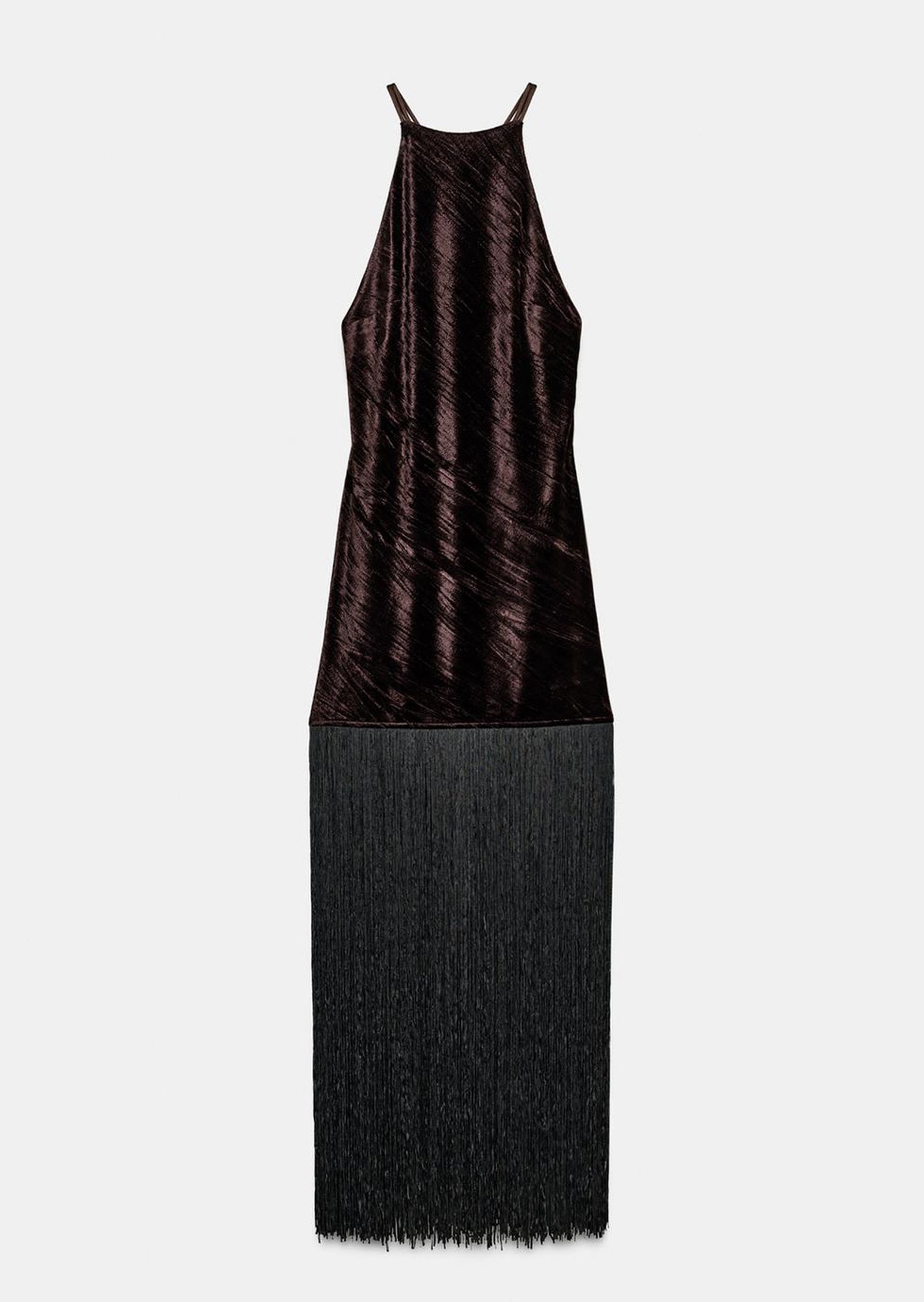 Velvet Fringed Midi Dress