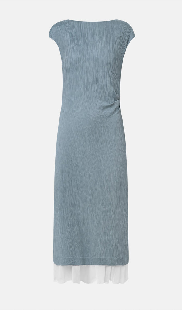 Oval Neckline Short Sleeves Midi Dress