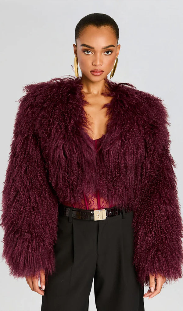 Faux Fur Jacket In Burgundy Coat