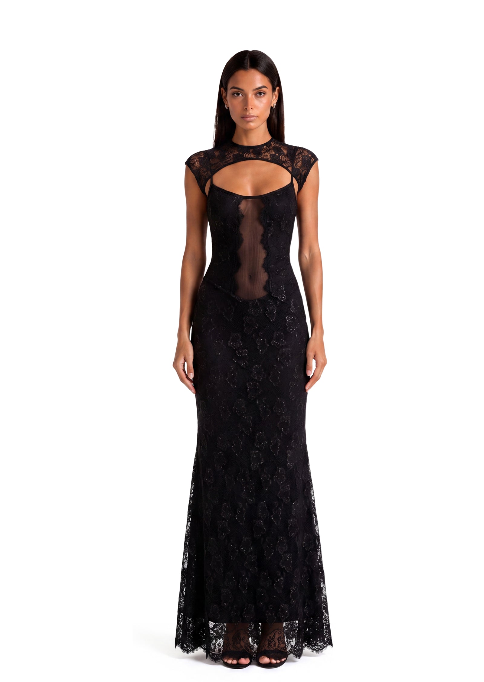 Leehu Lace Sheer Maxi Dress In Black