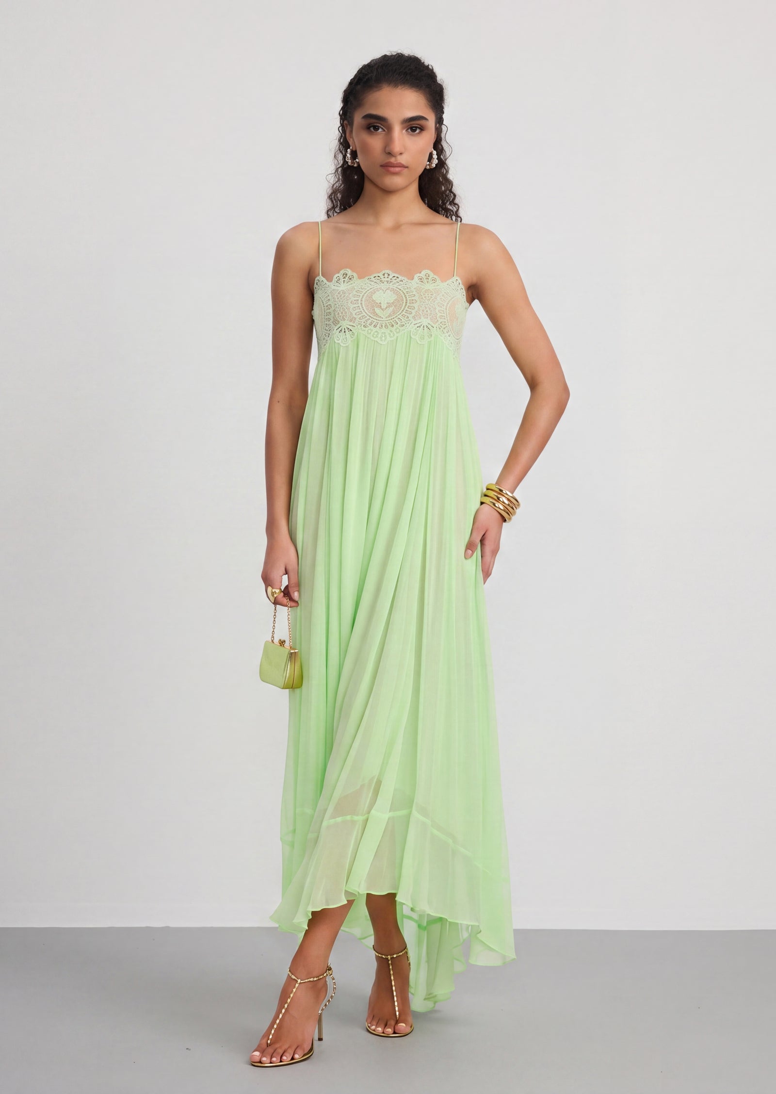 Midikleid in A-Linie mit Blumenmuster und Laternenärmeln