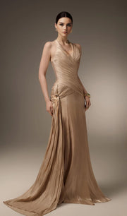 فستان قصير أحمر بدون حمالات مع فيونكة 