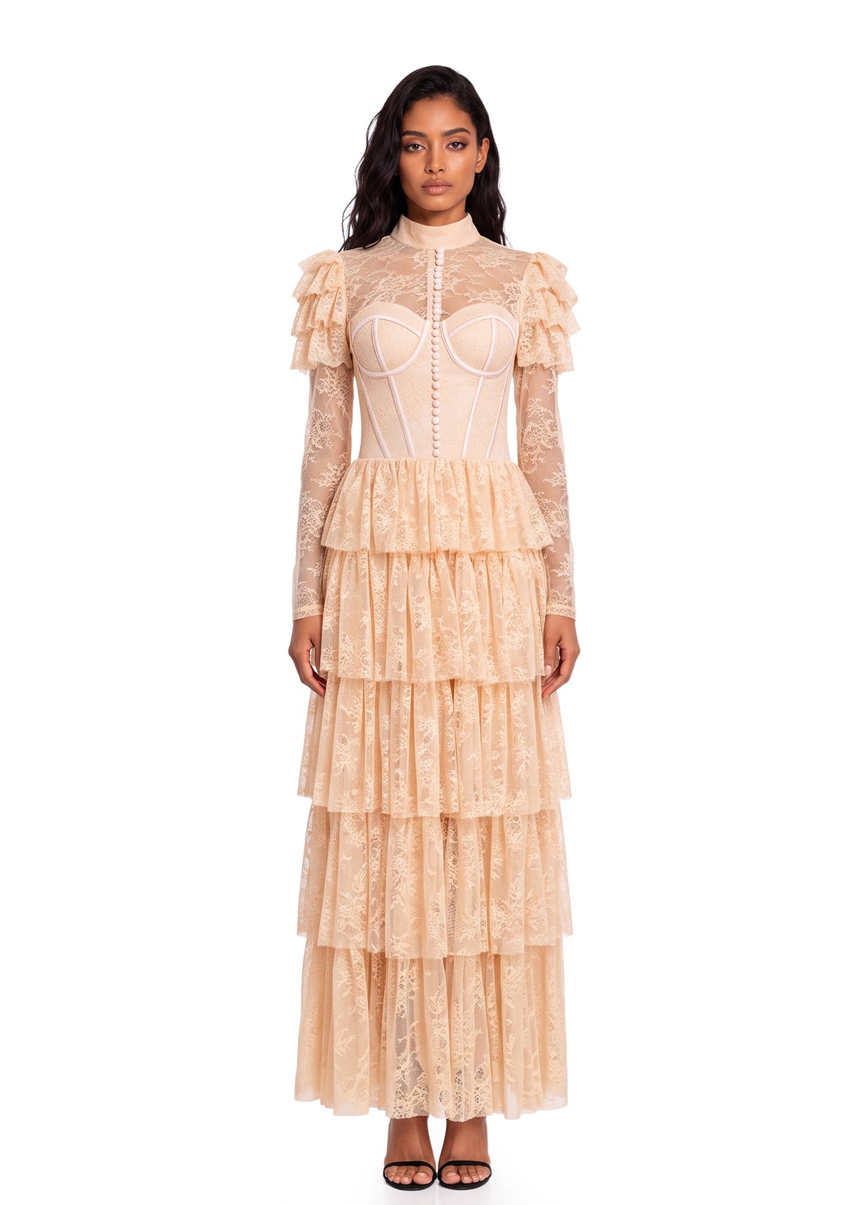 Midikleid in A-Linie mit Blumenmuster und Laternenärmeln