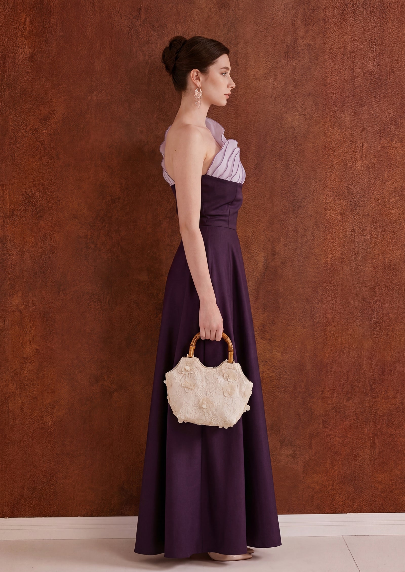 Midikleid in A-Linie mit Blumenmuster und Laternenärmeln