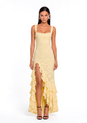Kalliste Lace Ruffle Maxi Dress In Lemon Yellow