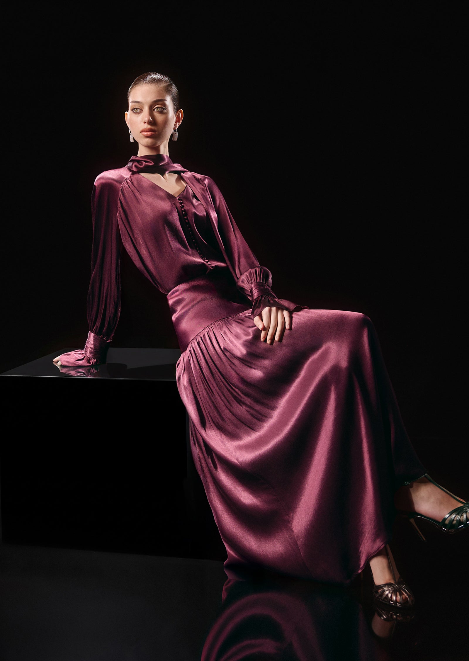 Viscose Midi Dress With Matching Ribbon Scarf