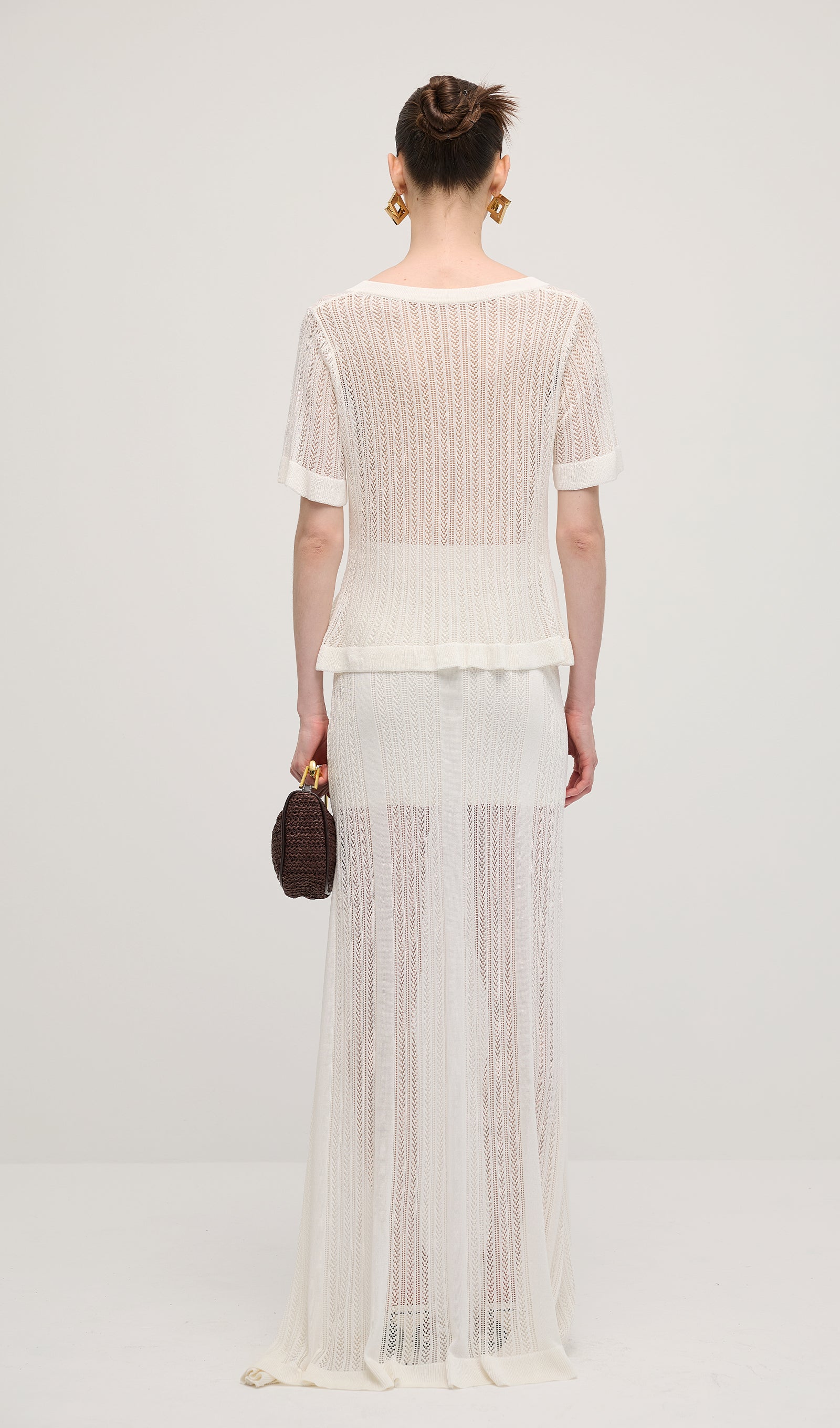 Openwork Jersey Maxi Skirt Sets In White