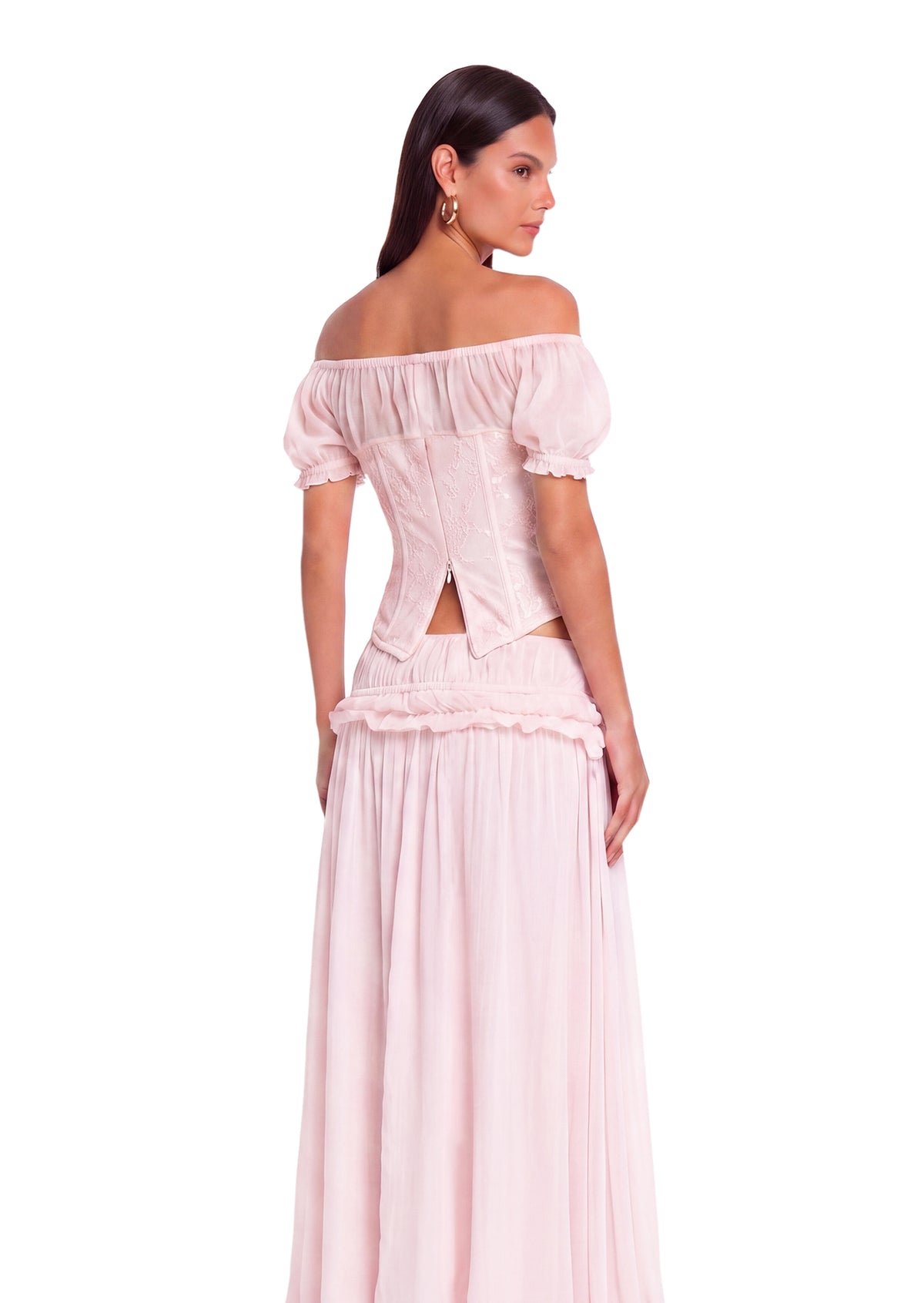 Kacy Corset &  Sheer Maxi Skirt Set In Pink