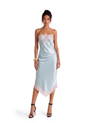 Deodat Lace Satin Strapless Midi Dress