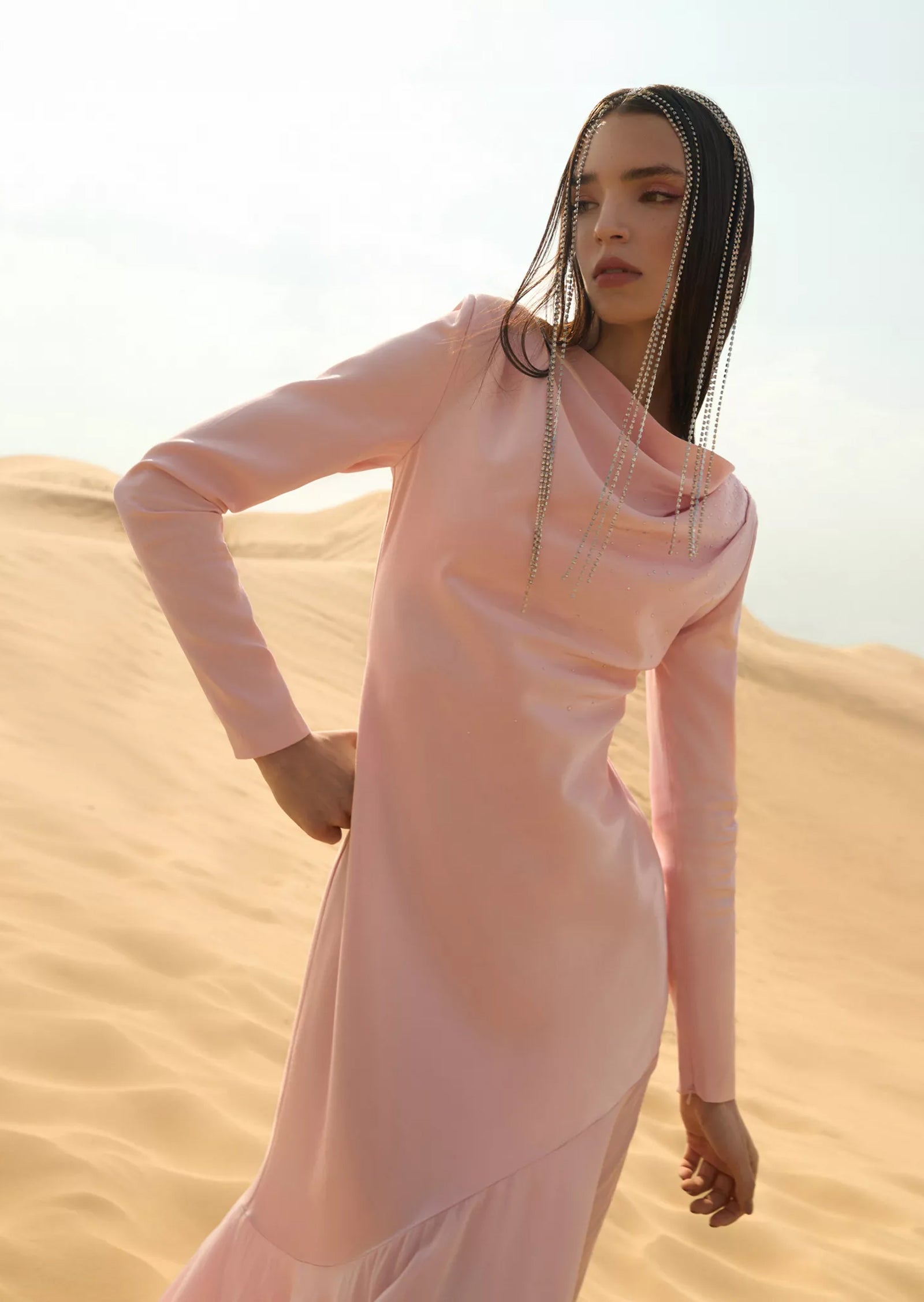 Fitted Satin With Rhinestones Maxi Dress