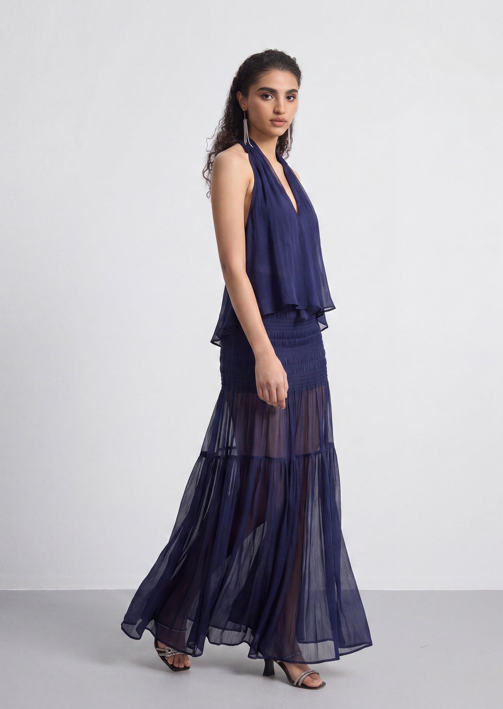Midikleid in A-Linie mit Blumenmuster und Laternenärmeln