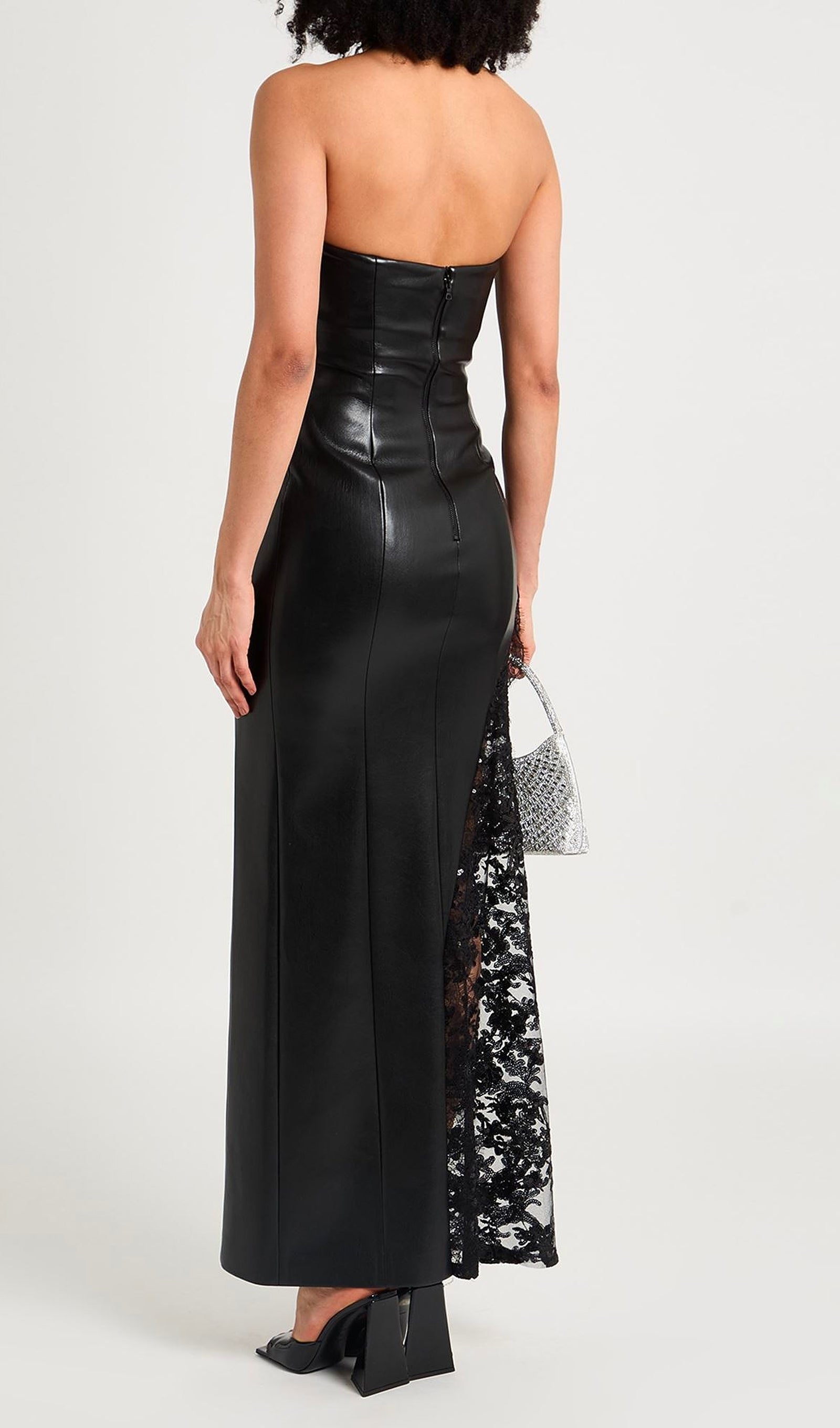 Strapless Lace Leather Maxi Dress