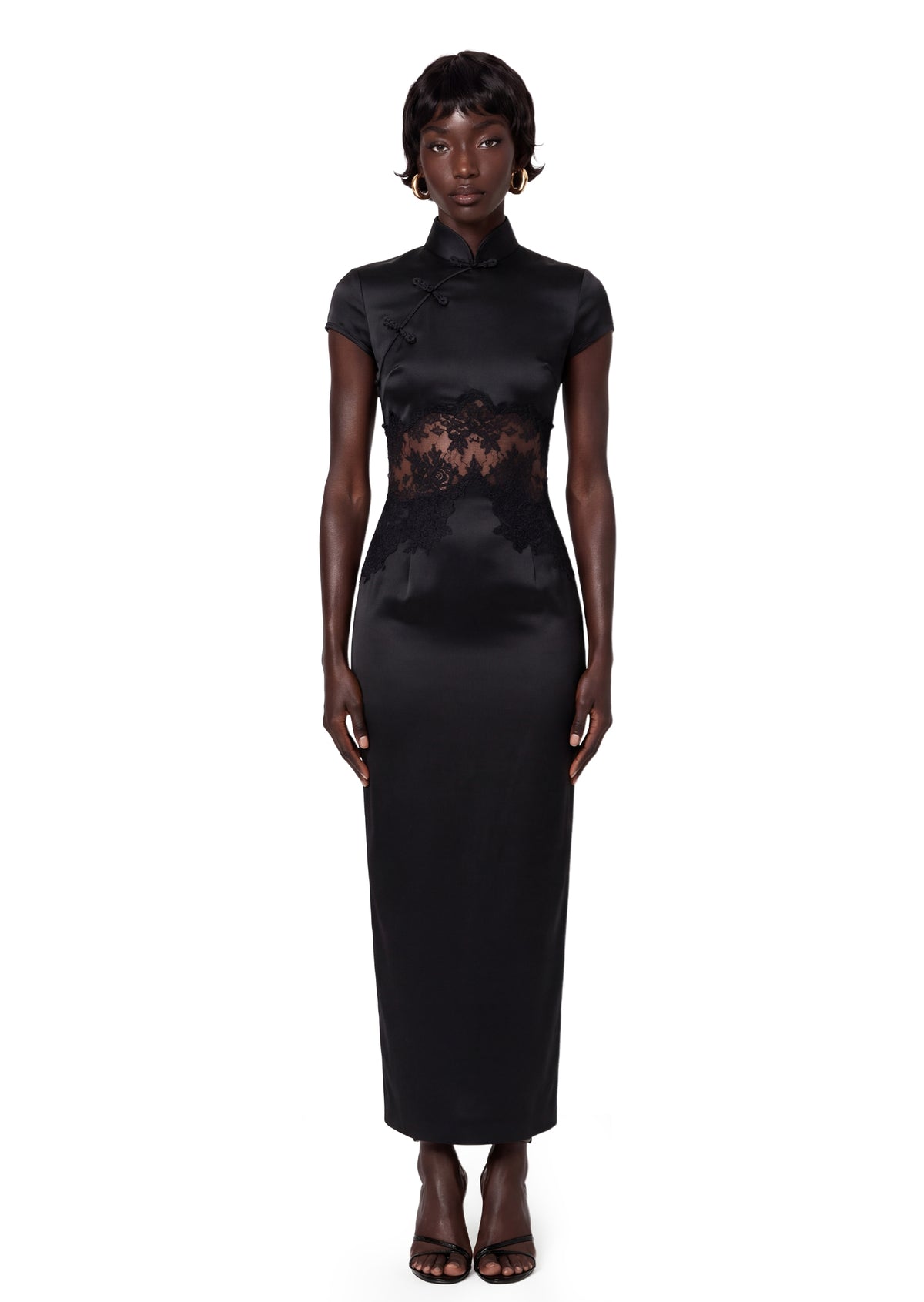 Yoselin  Satin Maxi Dress In Black