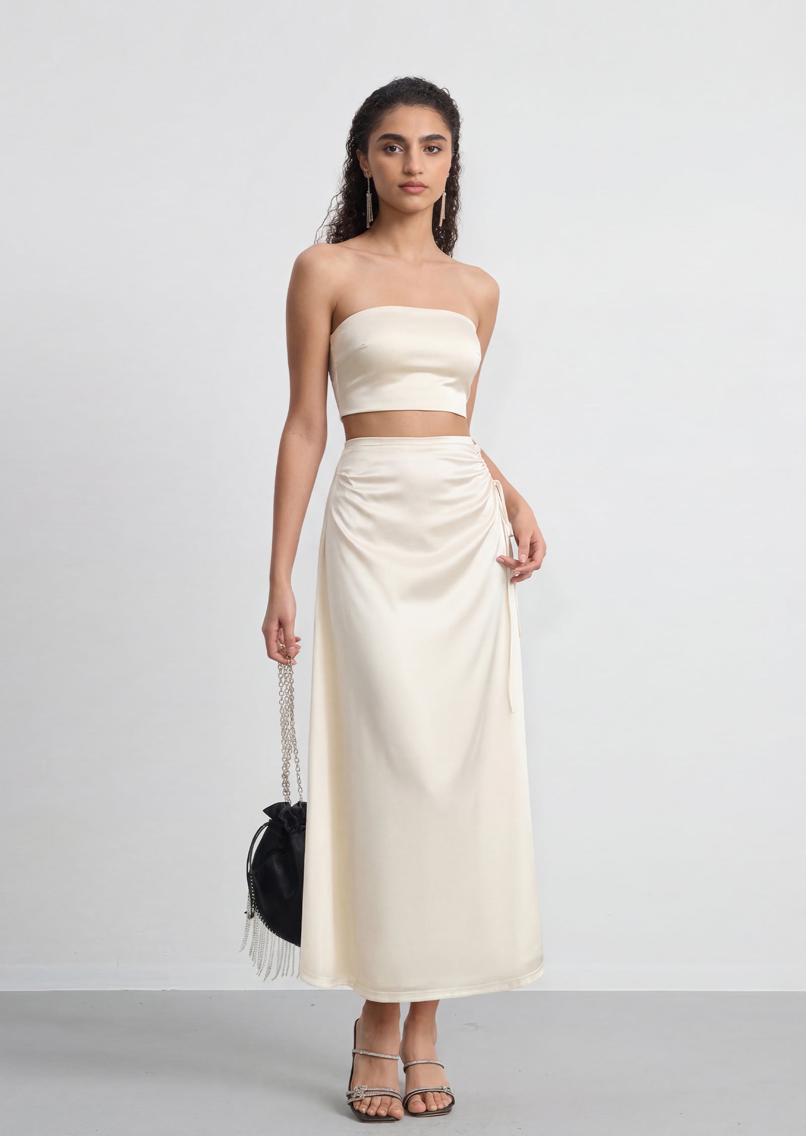 Romelle Halter Ruffled Top & Maxi Satin Skirt Set