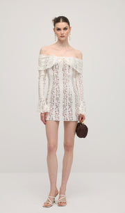 Vintage Floral Lace Off Shoulder Mini Dress