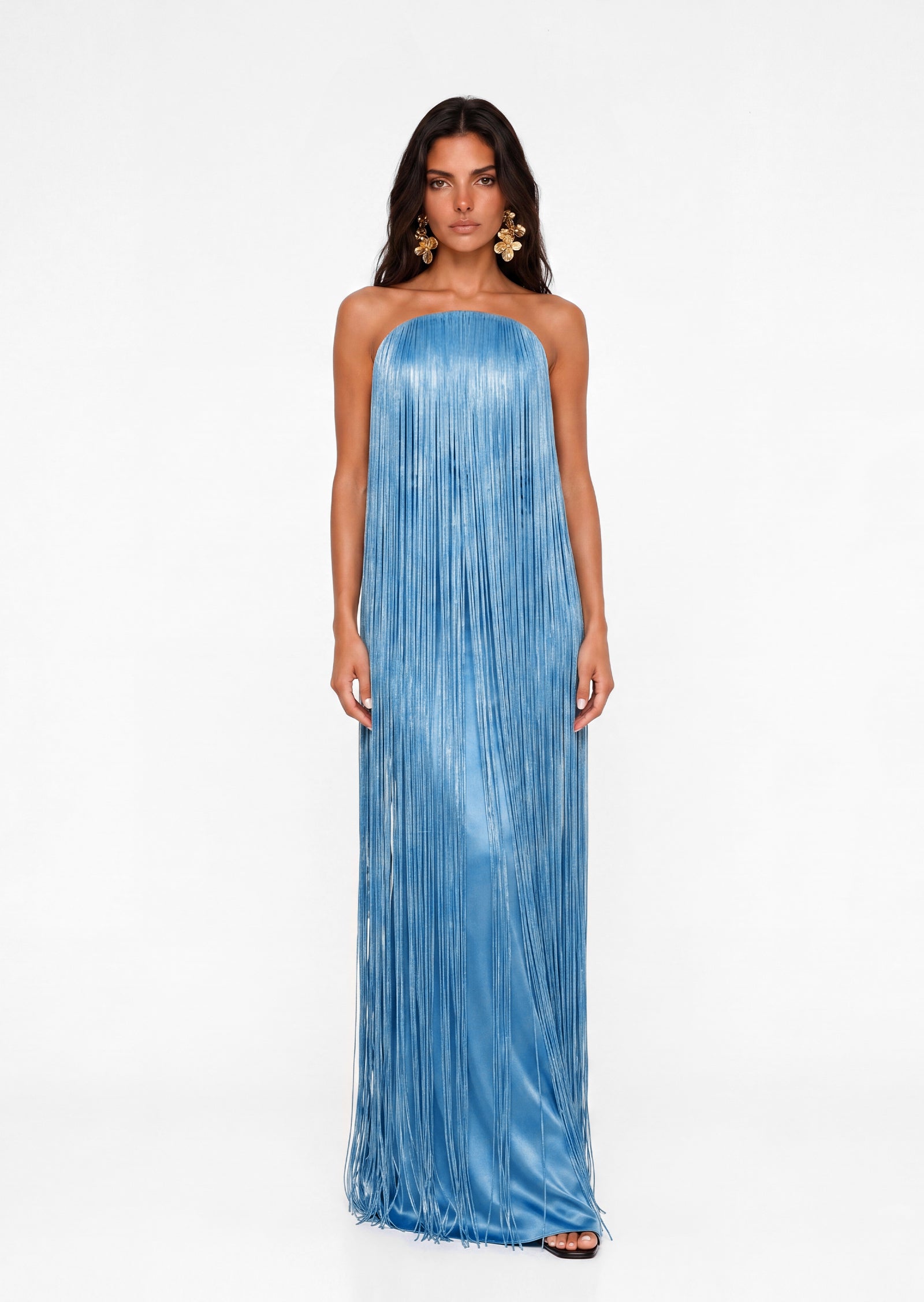Maely Tassel Strapless Maxi Dress In Blue