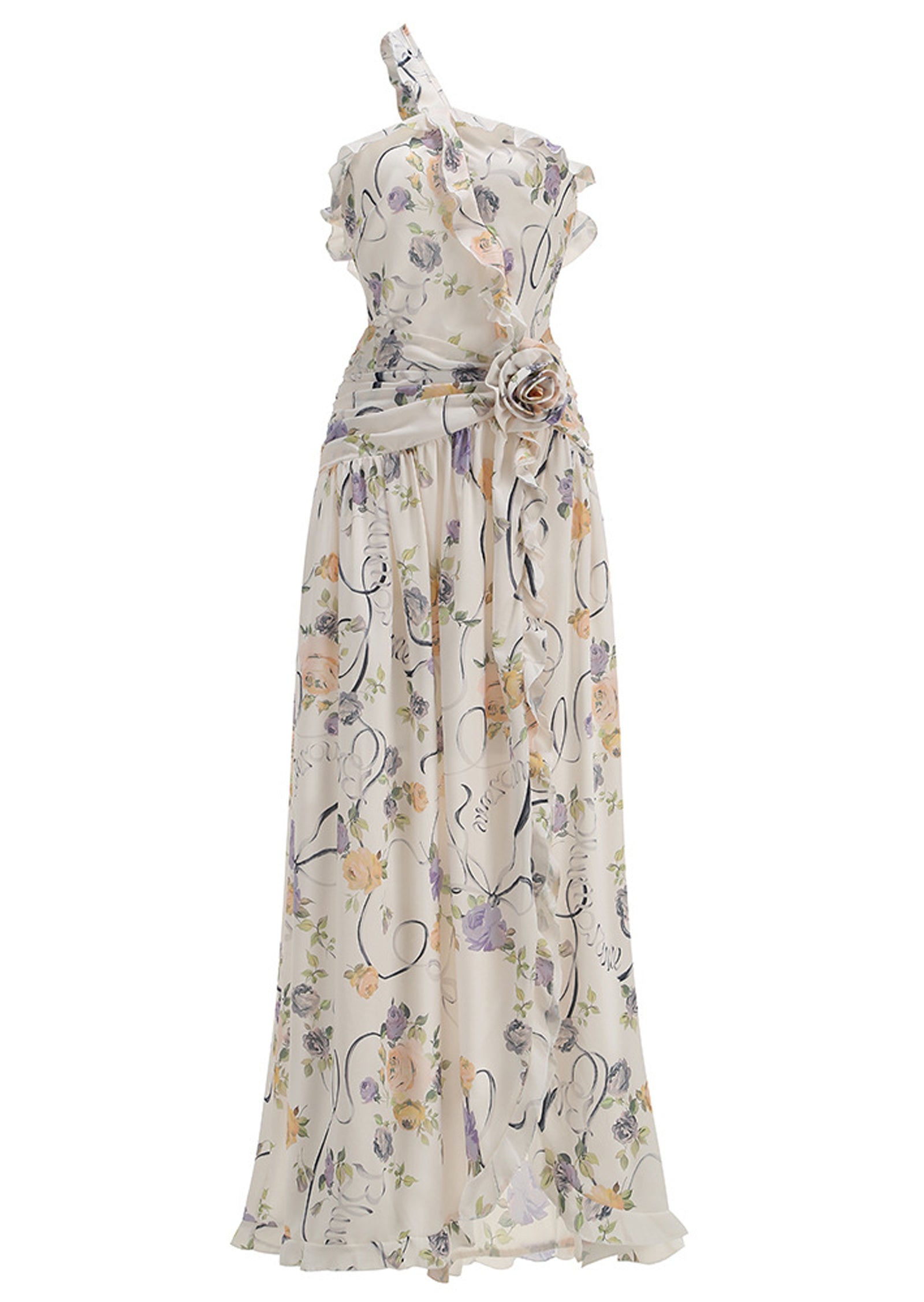 Bluma Floral Creponne One Shoulder Maxi Dress