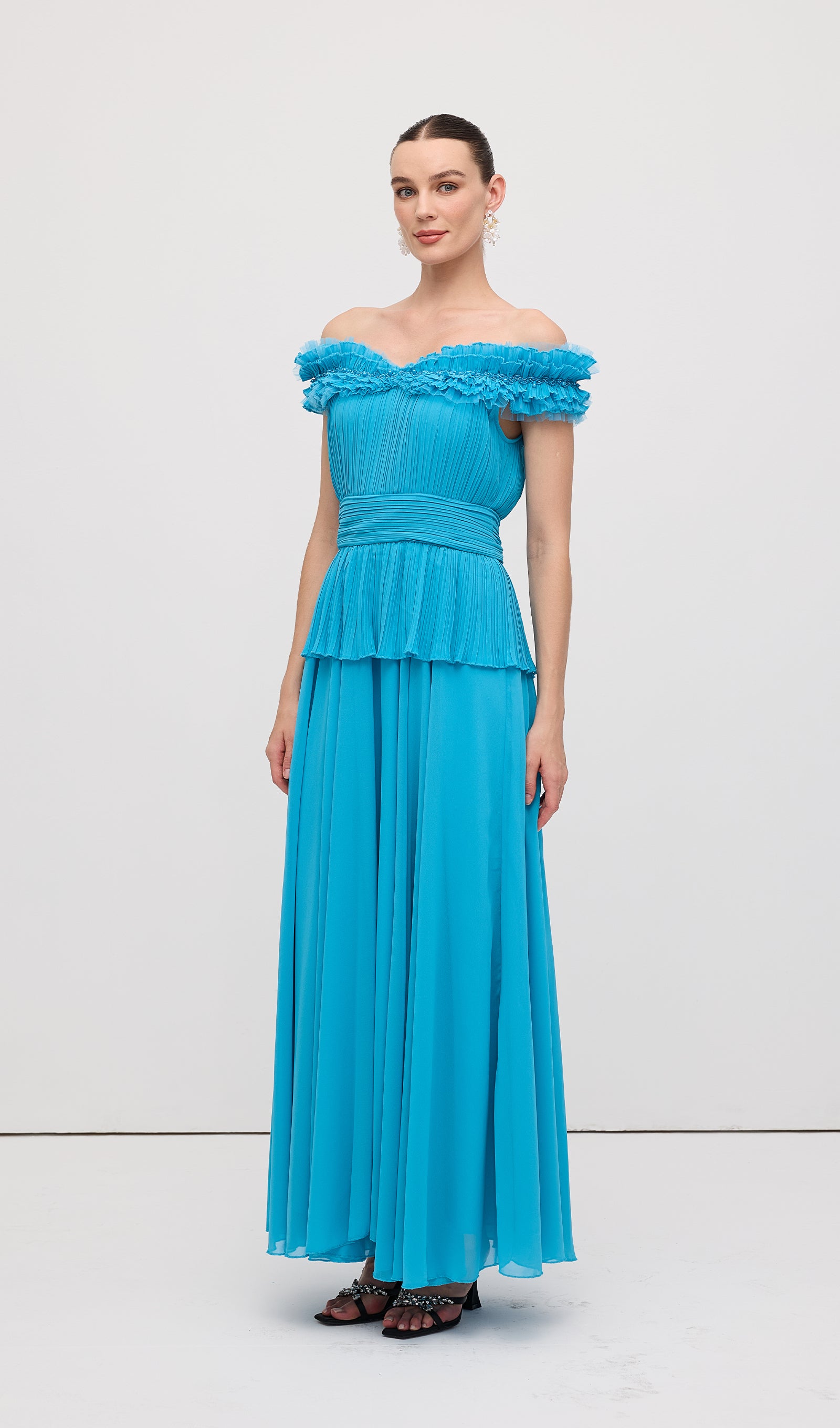 Midikleid in A-Linie mit Blumenmuster und Laternenärmeln