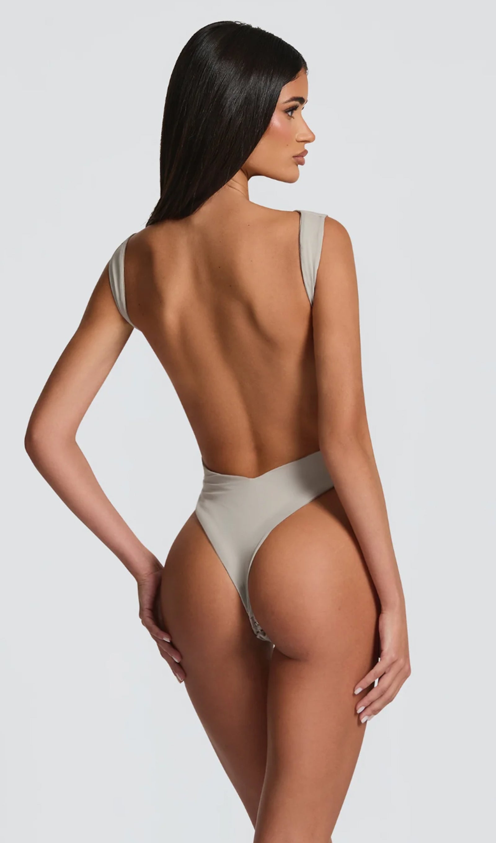 Open Back Bodysuit & Maxi Skirt Set In Grey