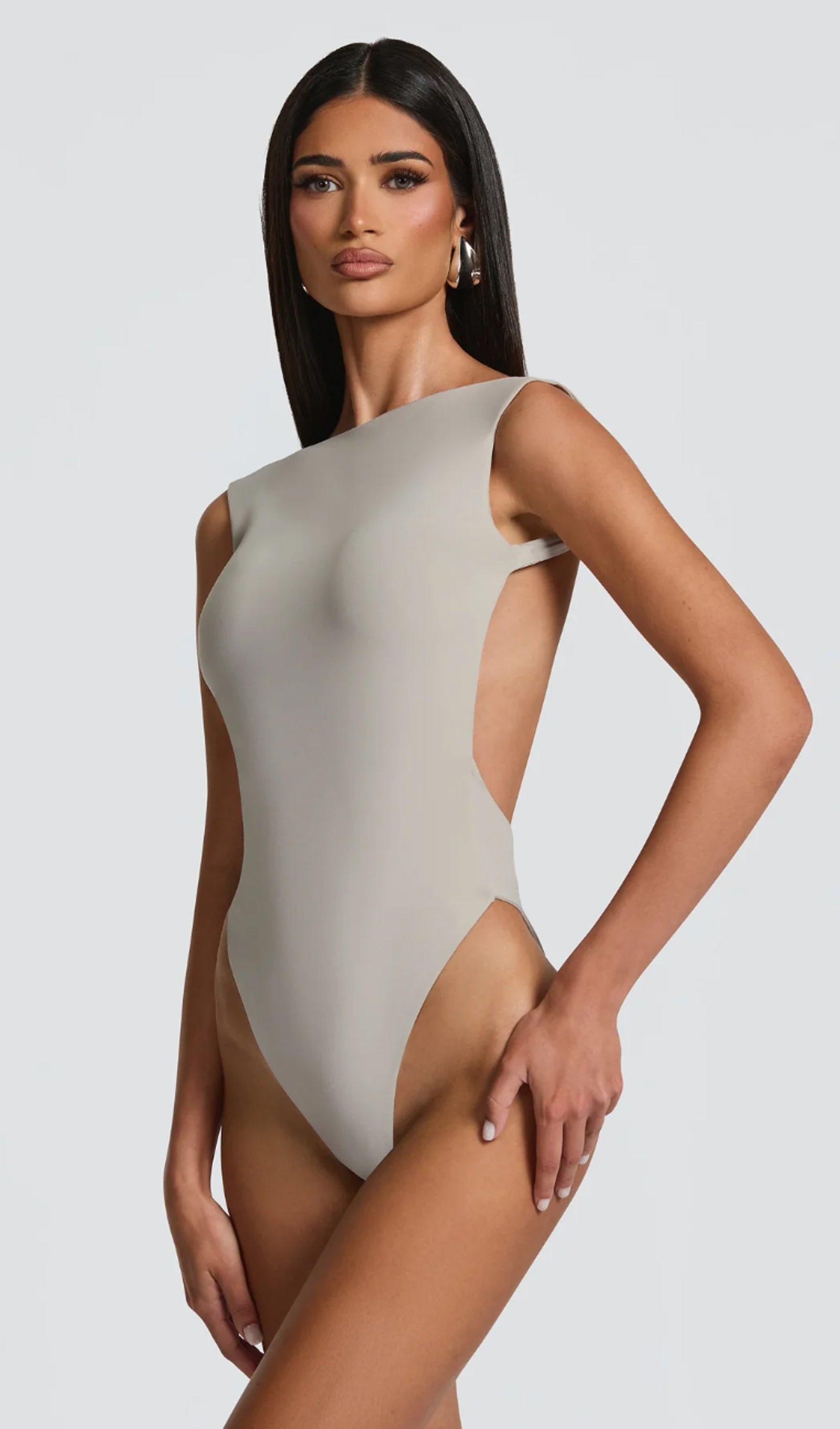 Open Back Bodysuit & Maxi Skirt Set In Grey