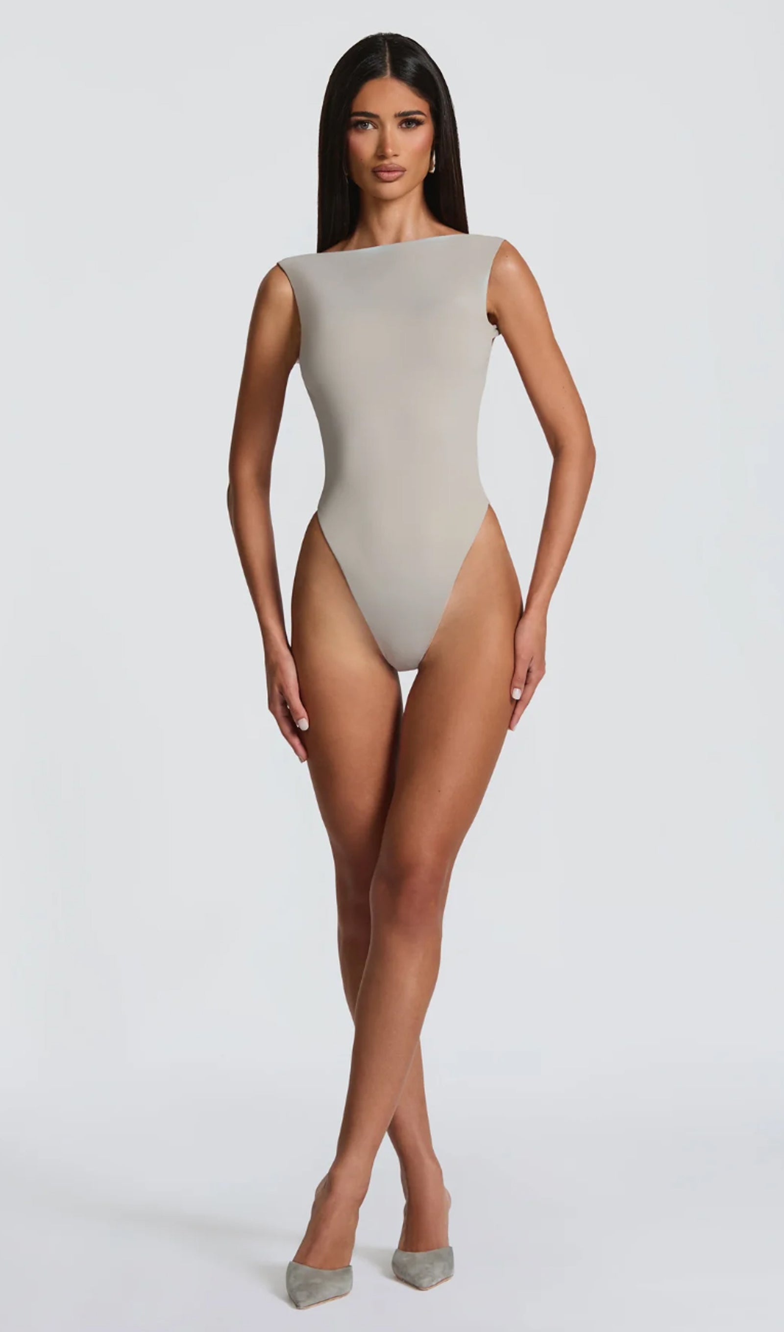 Open Back Bodysuit & Maxi Skirt Set In Grey