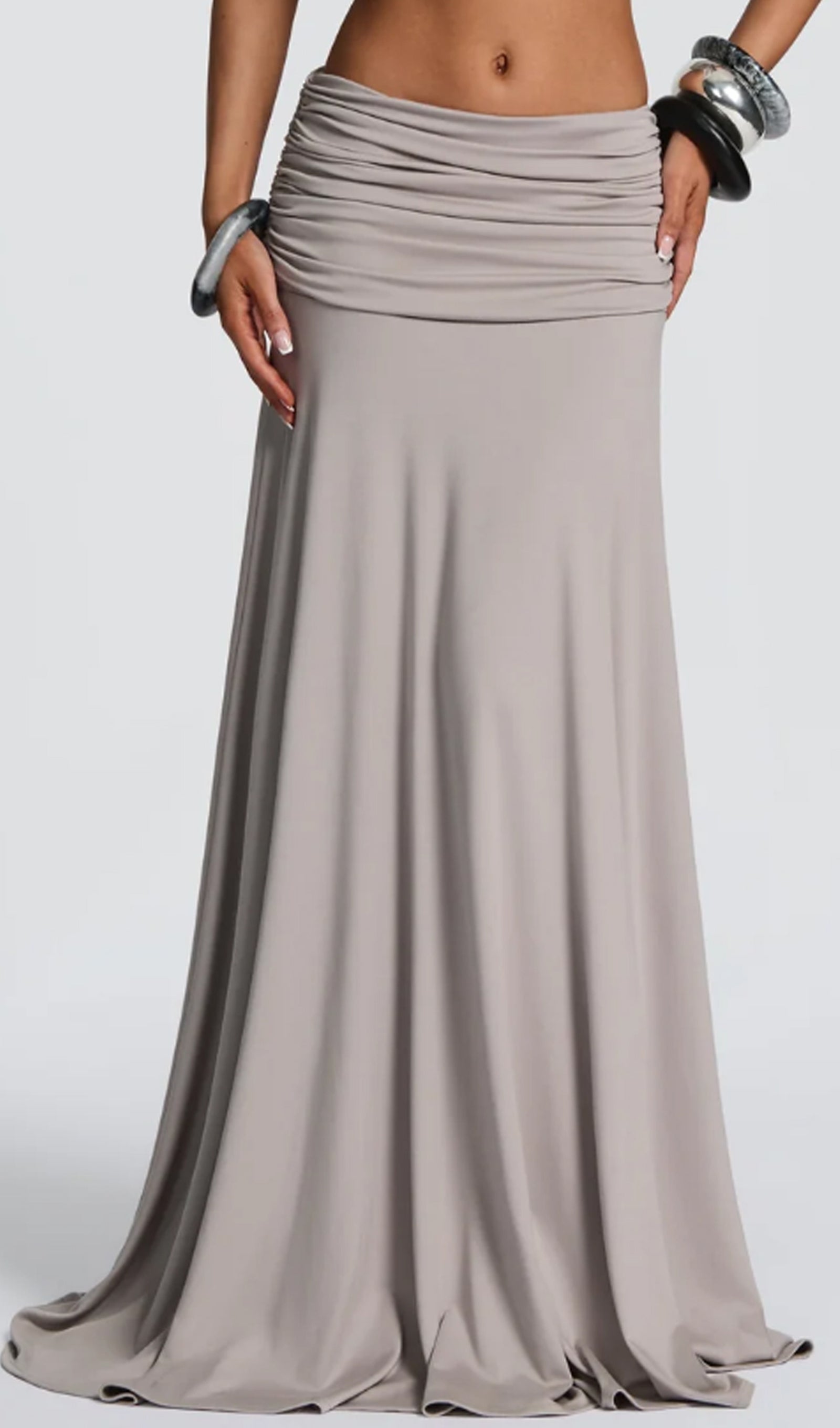 Open Back Bodysuit & Maxi Skirt Set In Grey