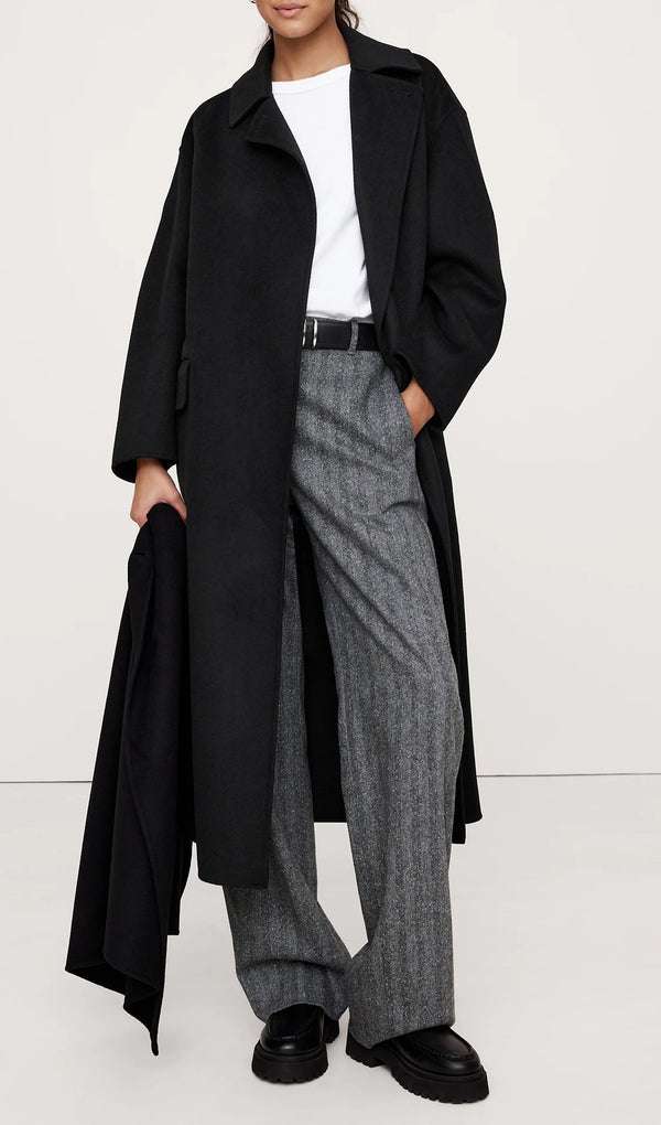 Oversized Double-Faced Cape Coat-Black