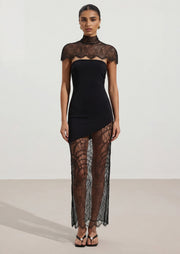 Lace Trimmed Strapless Maxi Dress Set