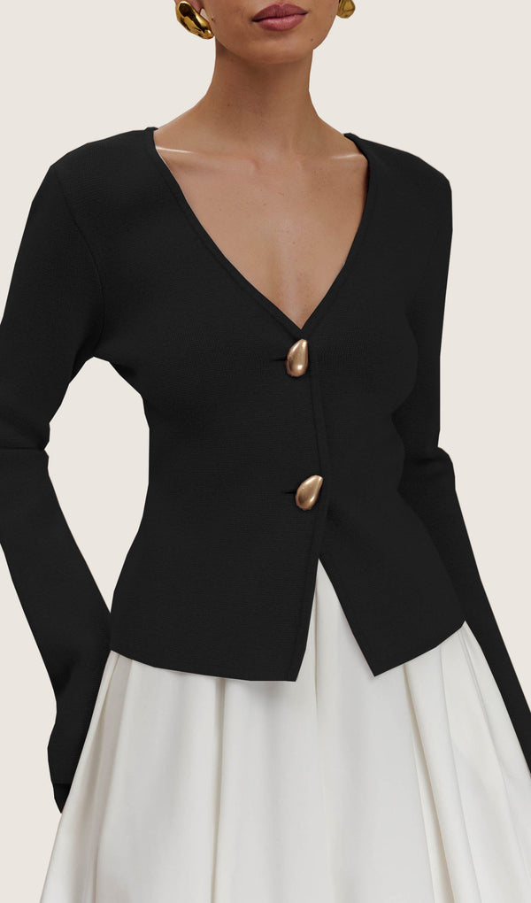 Wide Sleeve Knit Cardigan-Black