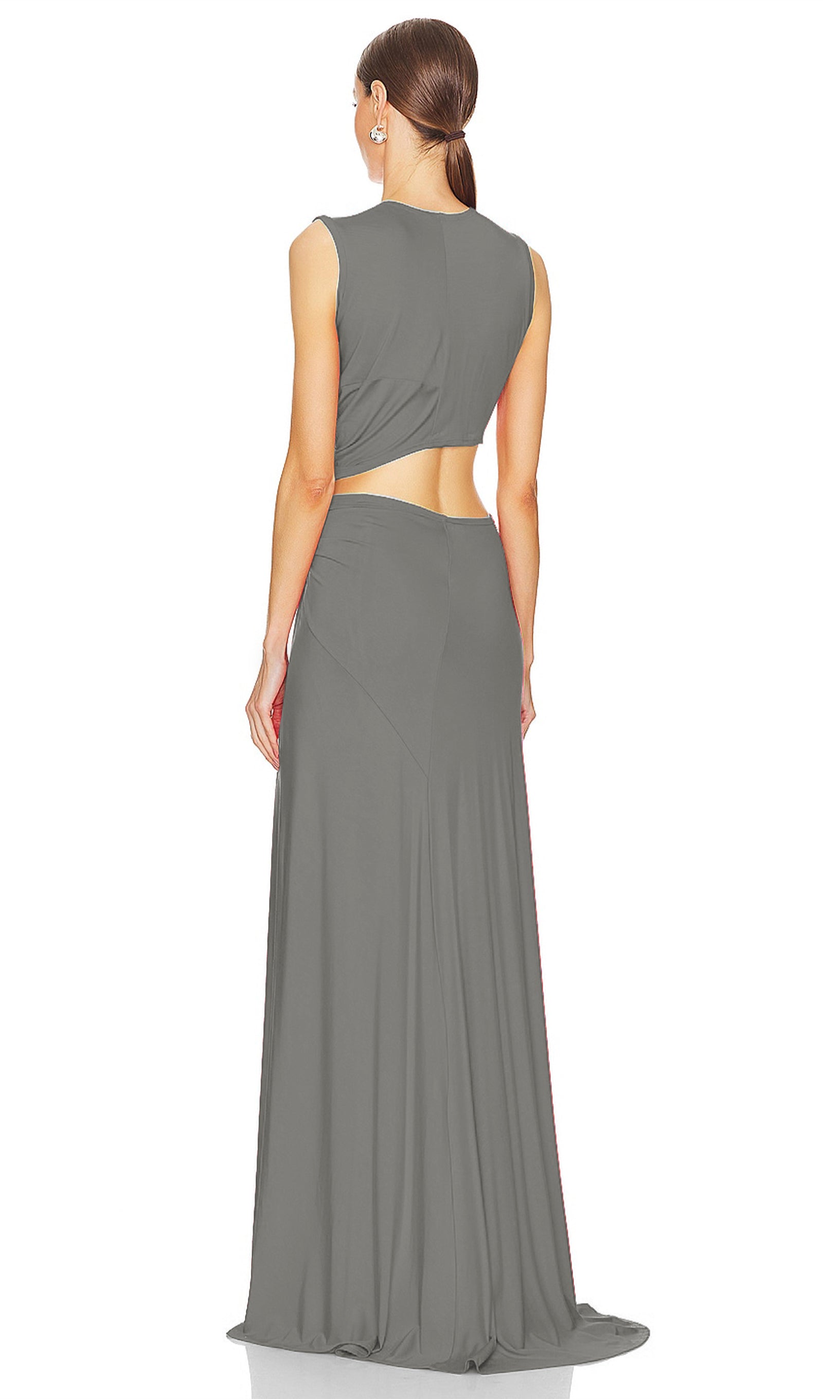 One-Shoulder Cut-Out Maxi Dress-Grey