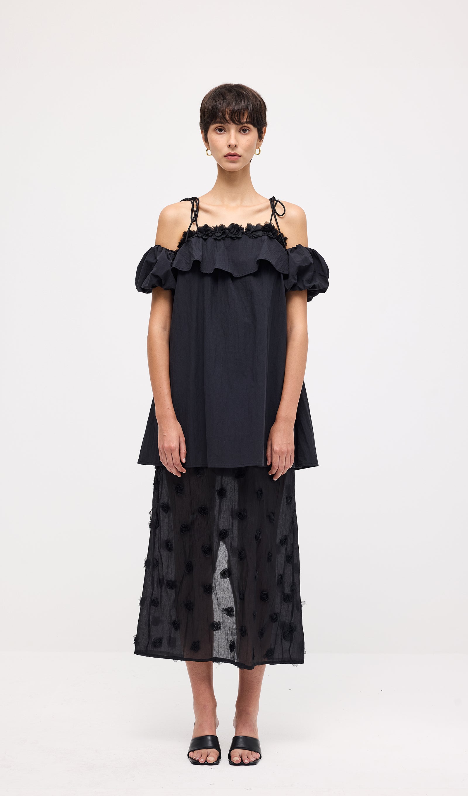Lace Up Off Shoulder Paneled Midi Dress
