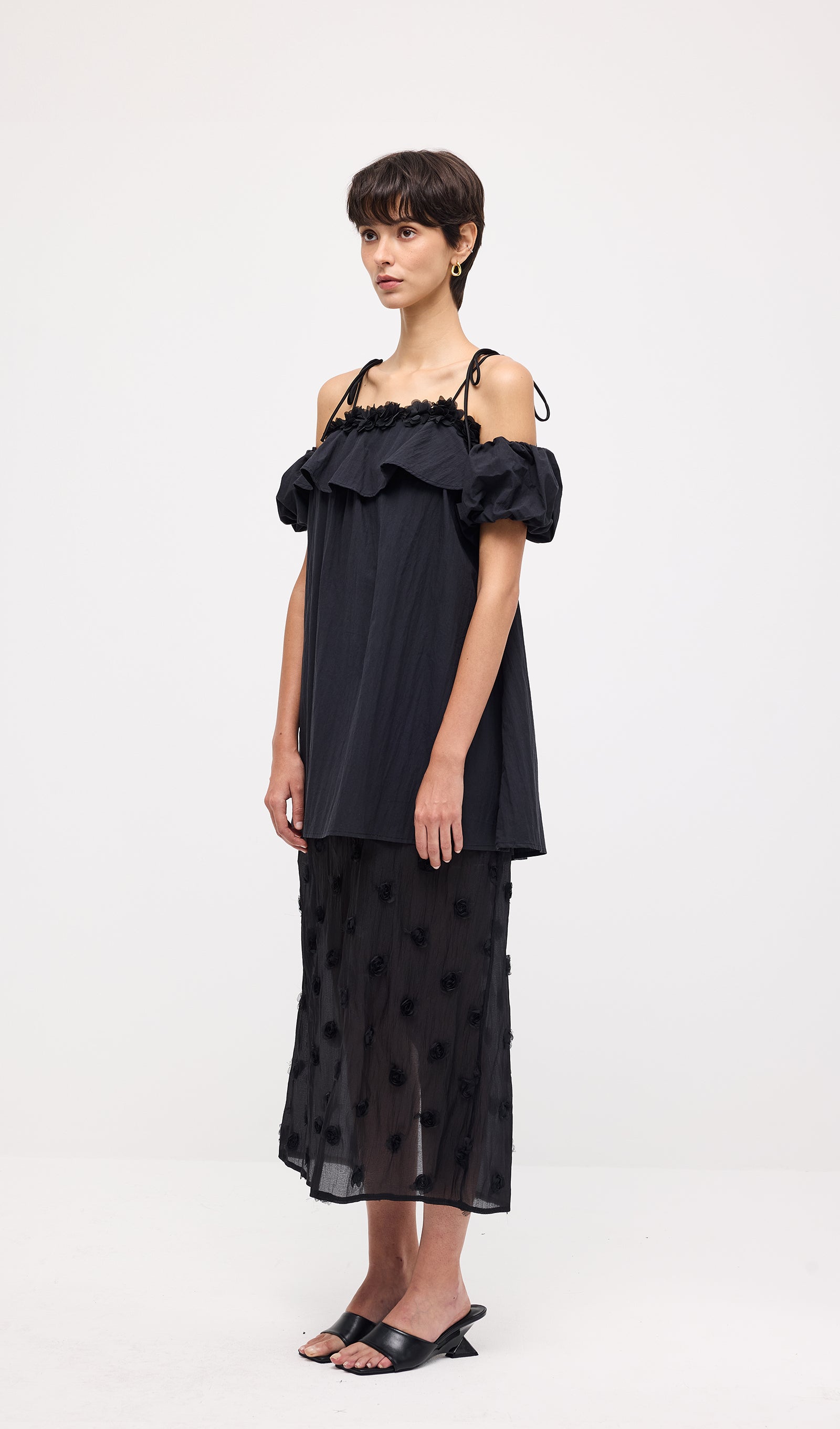 Lace Up Off Shoulder Paneled Midi Dress