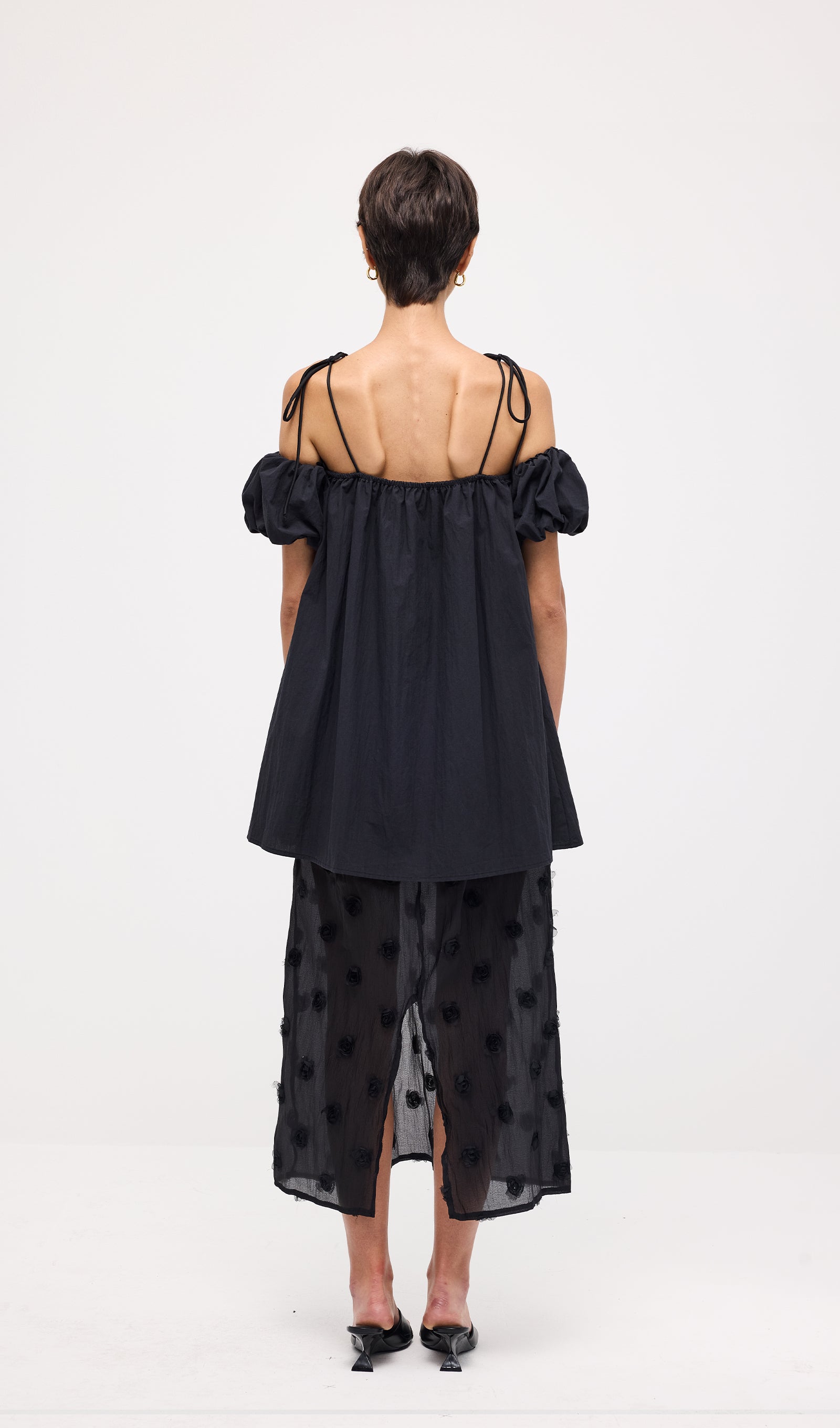 Lace Up Off Shoulder Paneled Midi Dress