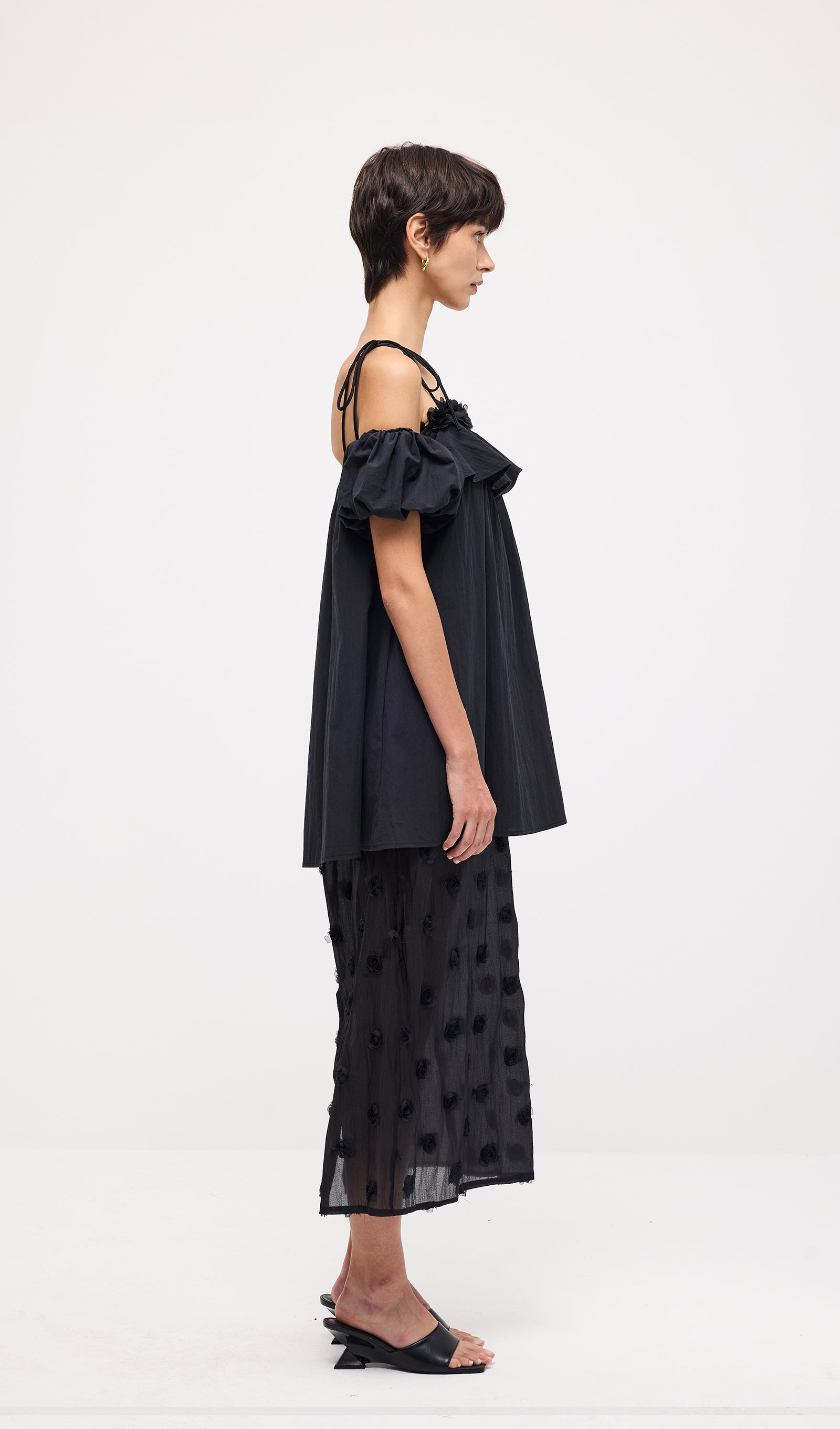 Lace Up Off Shoulder Paneled Midi Dress