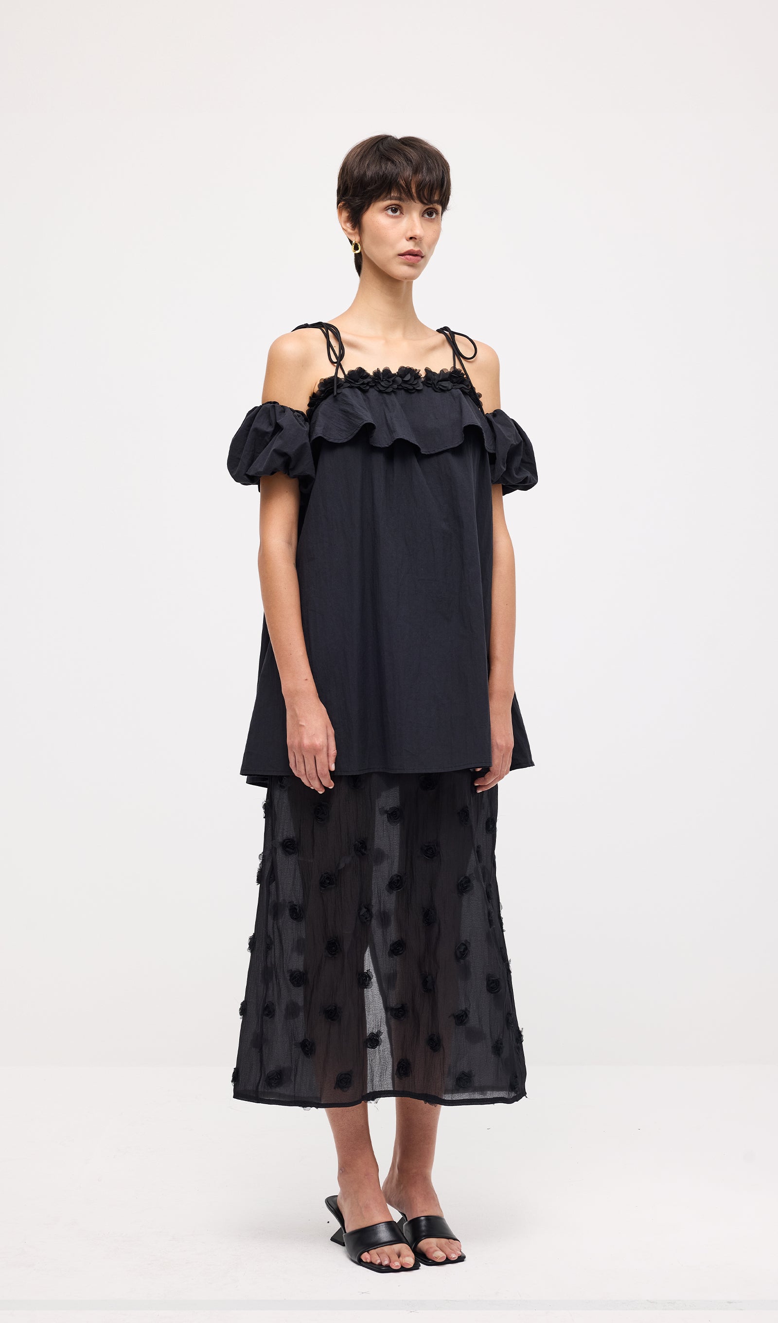 Lace Up Off Shoulder Paneled Midi Dress