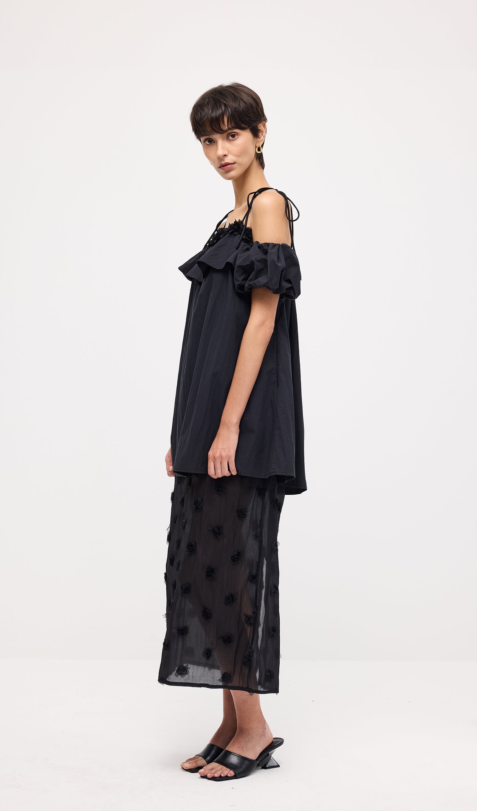 Lace Up Off Shoulder Paneled Midi Dress