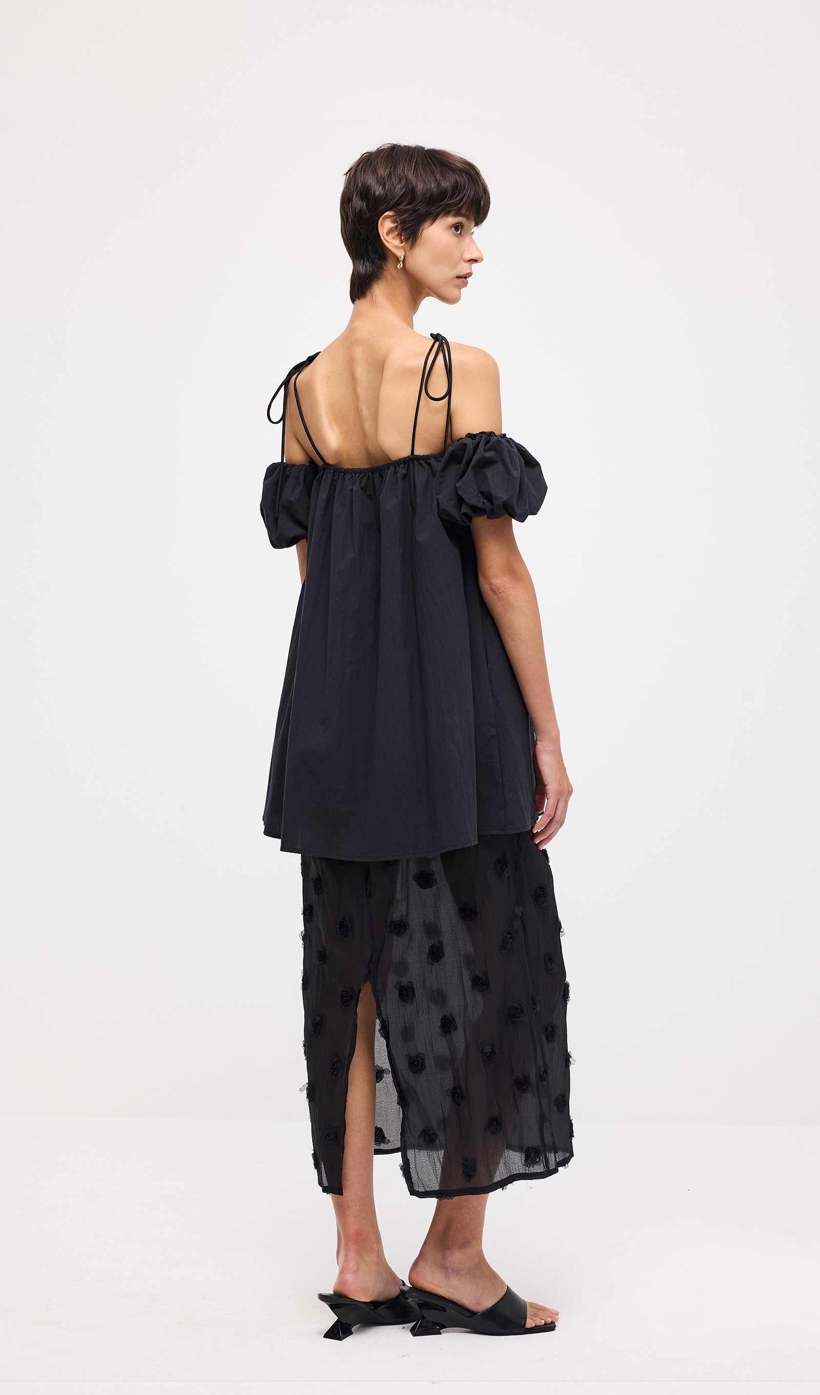 Lace Up Off Shoulder Paneled Midi Dress
