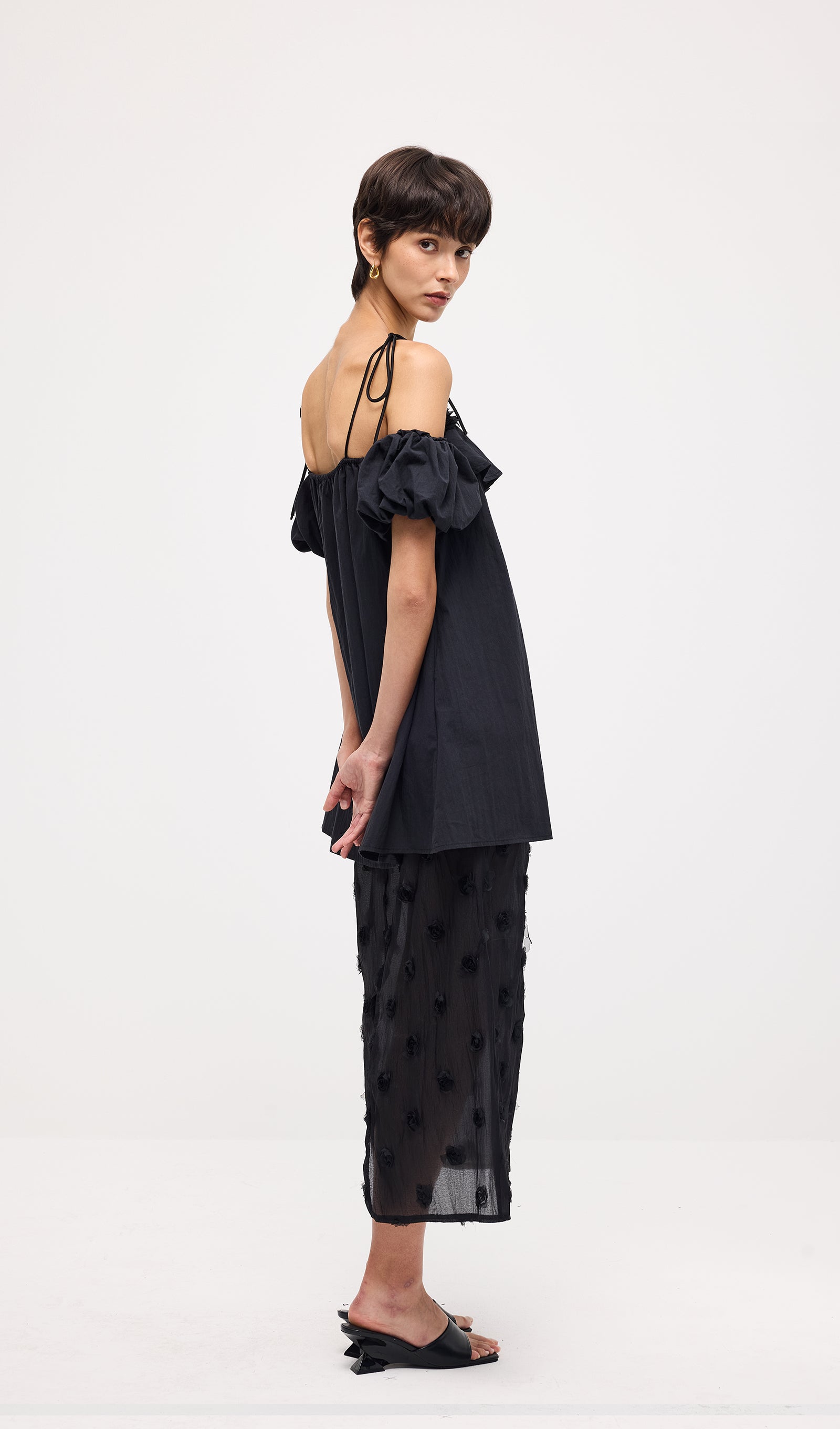 Lace Up Off Shoulder Paneled Midi Dress
