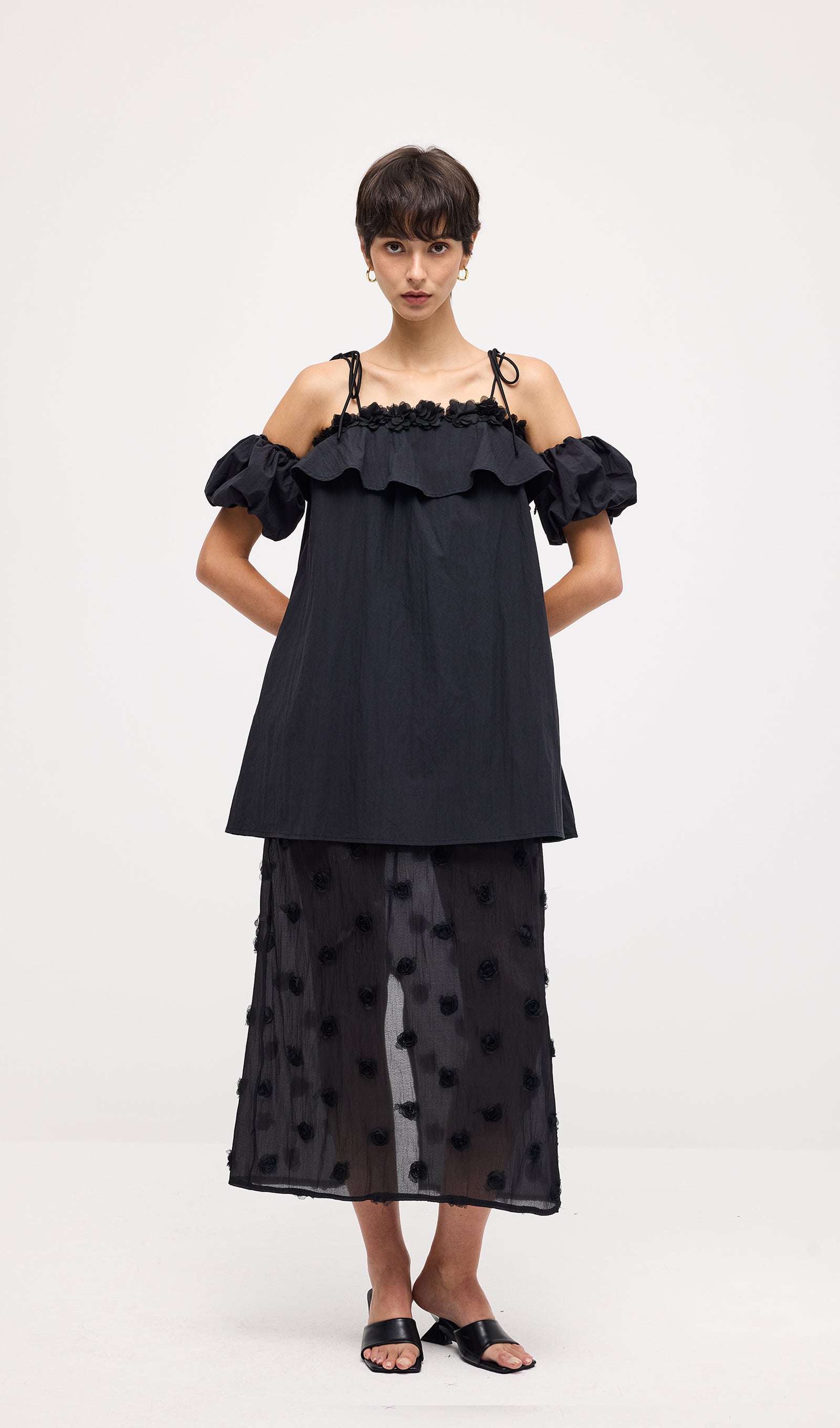 Lace Up Off Shoulder Paneled Midi Dress