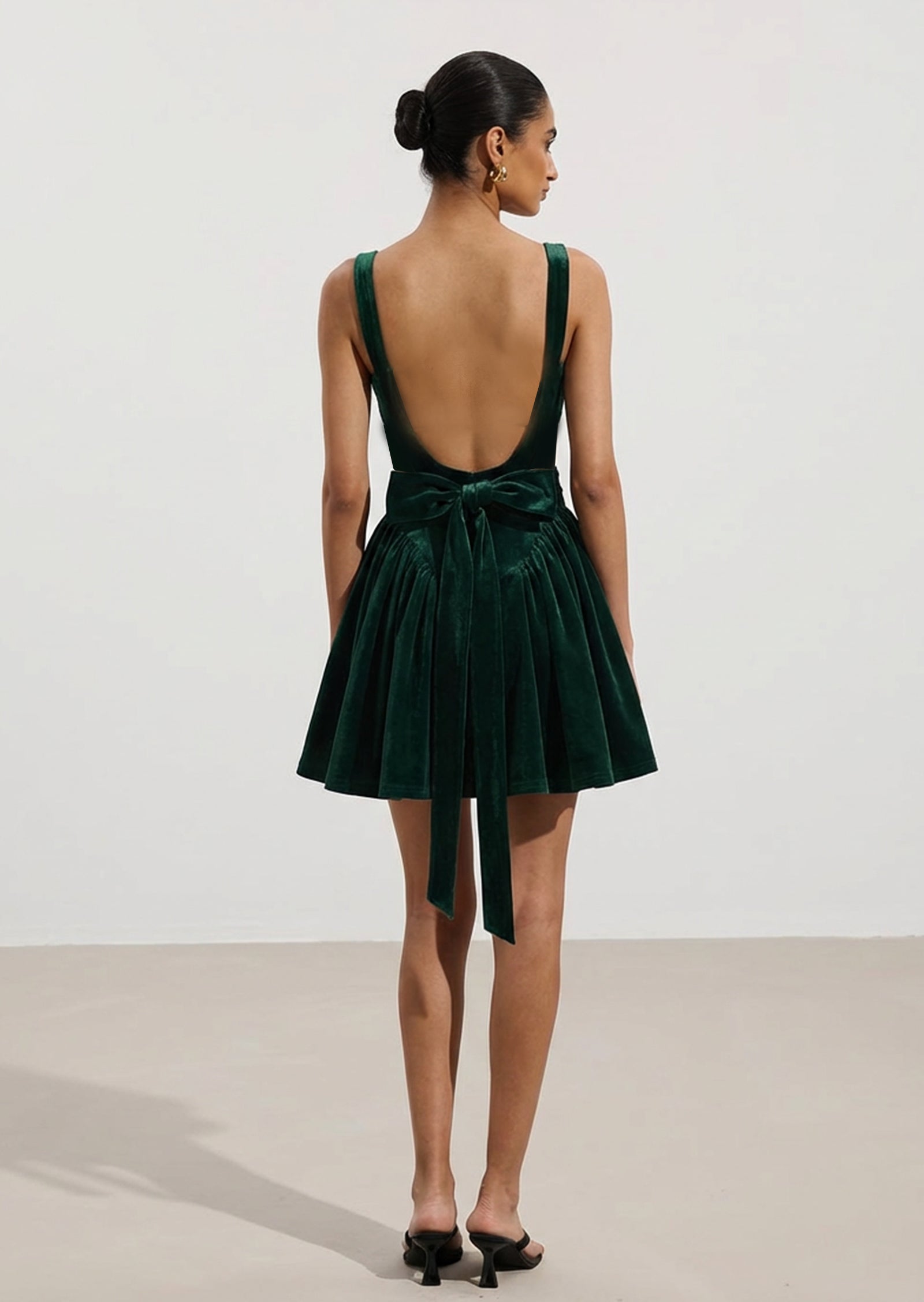 Velvet Square Neckline Backless Mini Dress