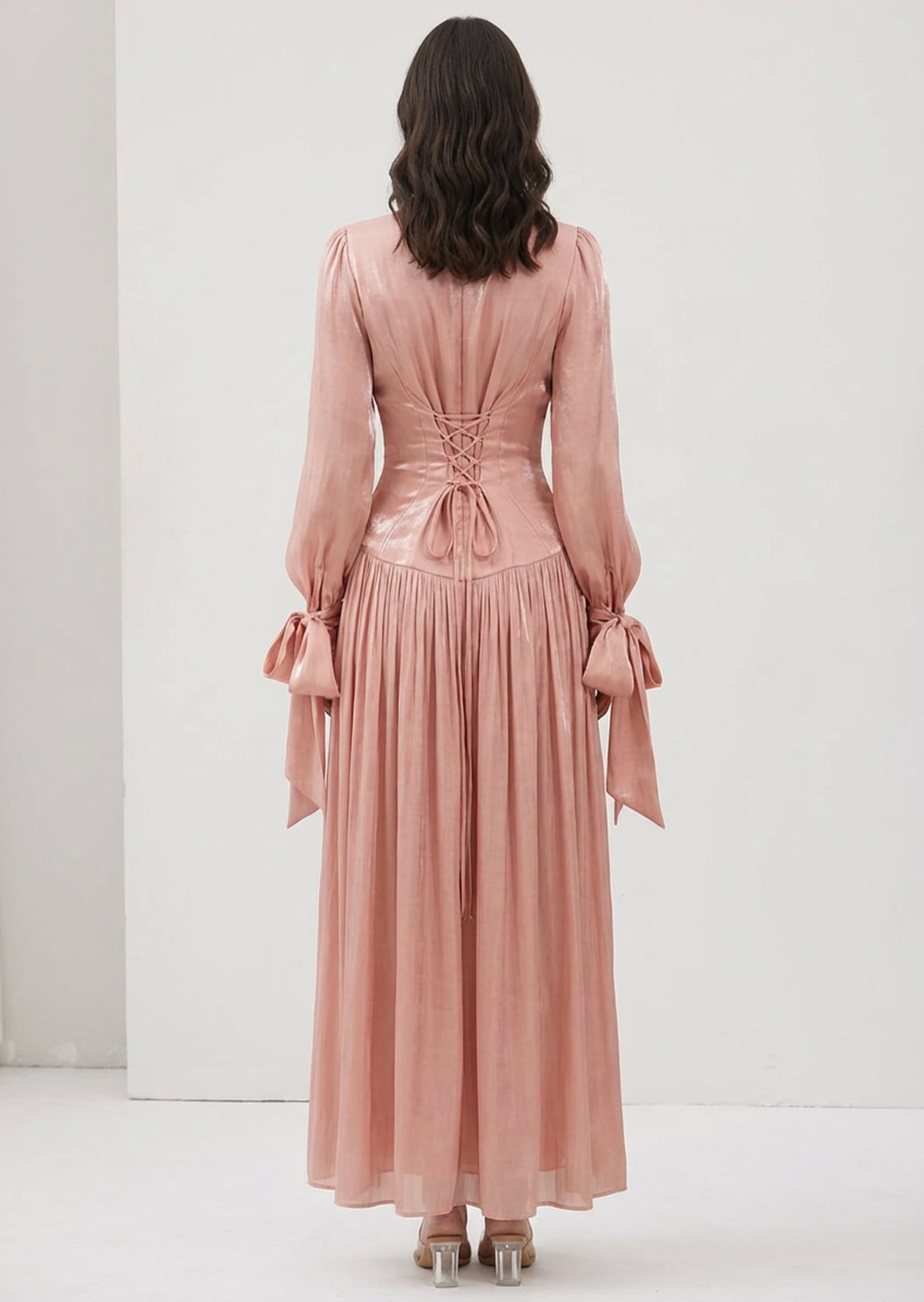 Layali Rose Glossy Ruched Maxi Dress