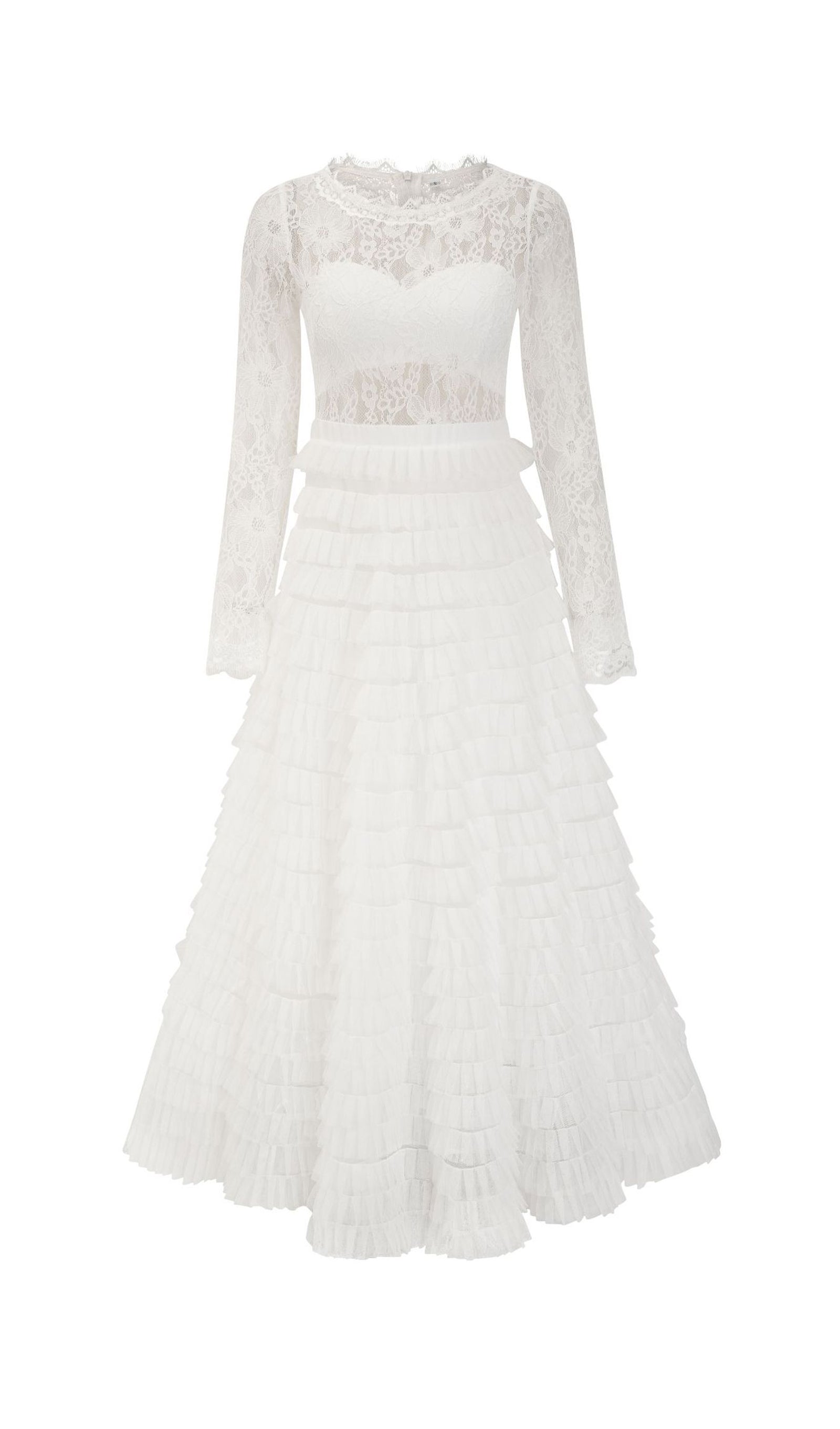 Long Sleeve Lace Mesh Midi Layered Dress